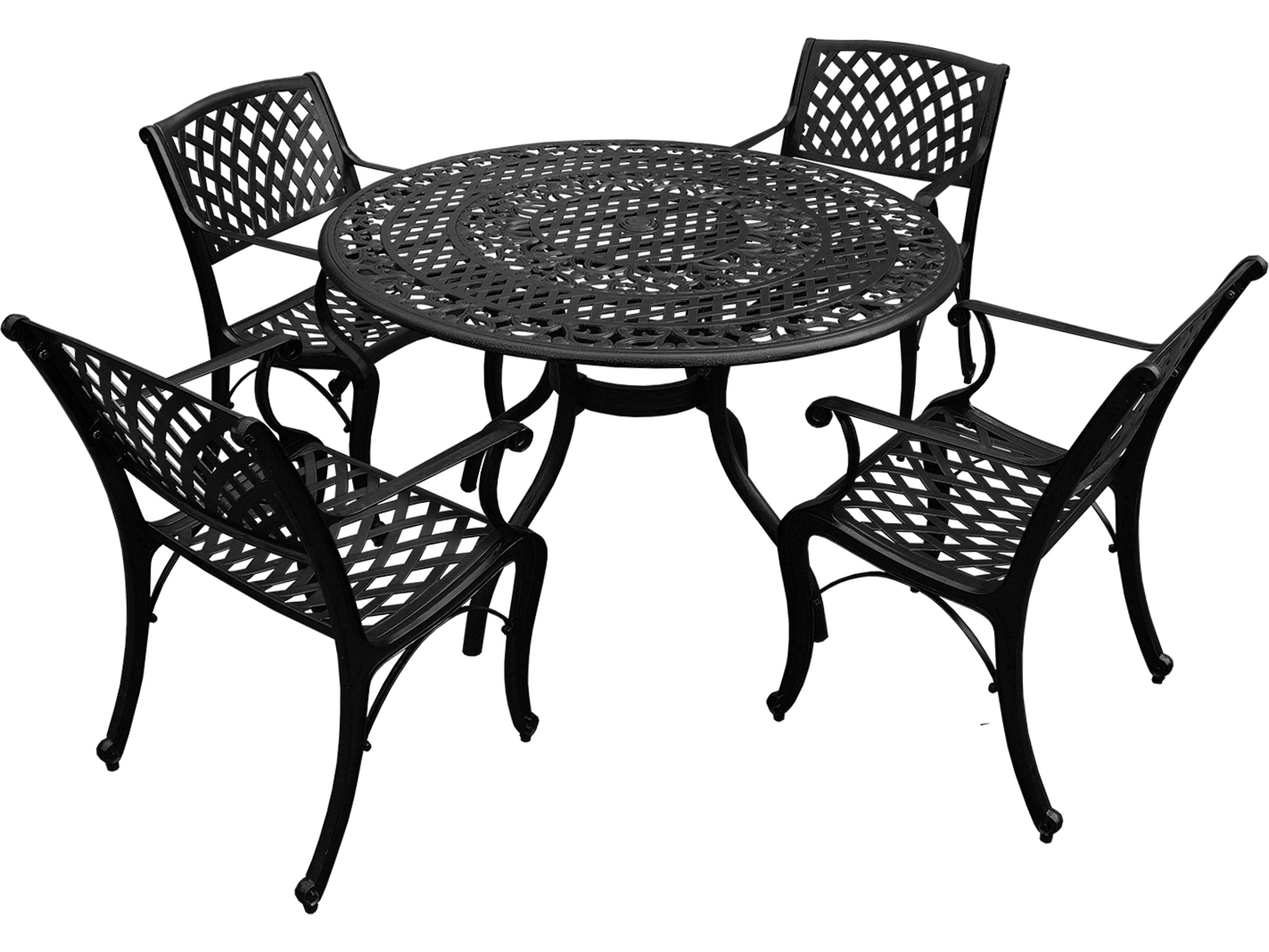 Modern Aluminum 48'' Black Round Outdoor Patio Dining Set with Four Chairs