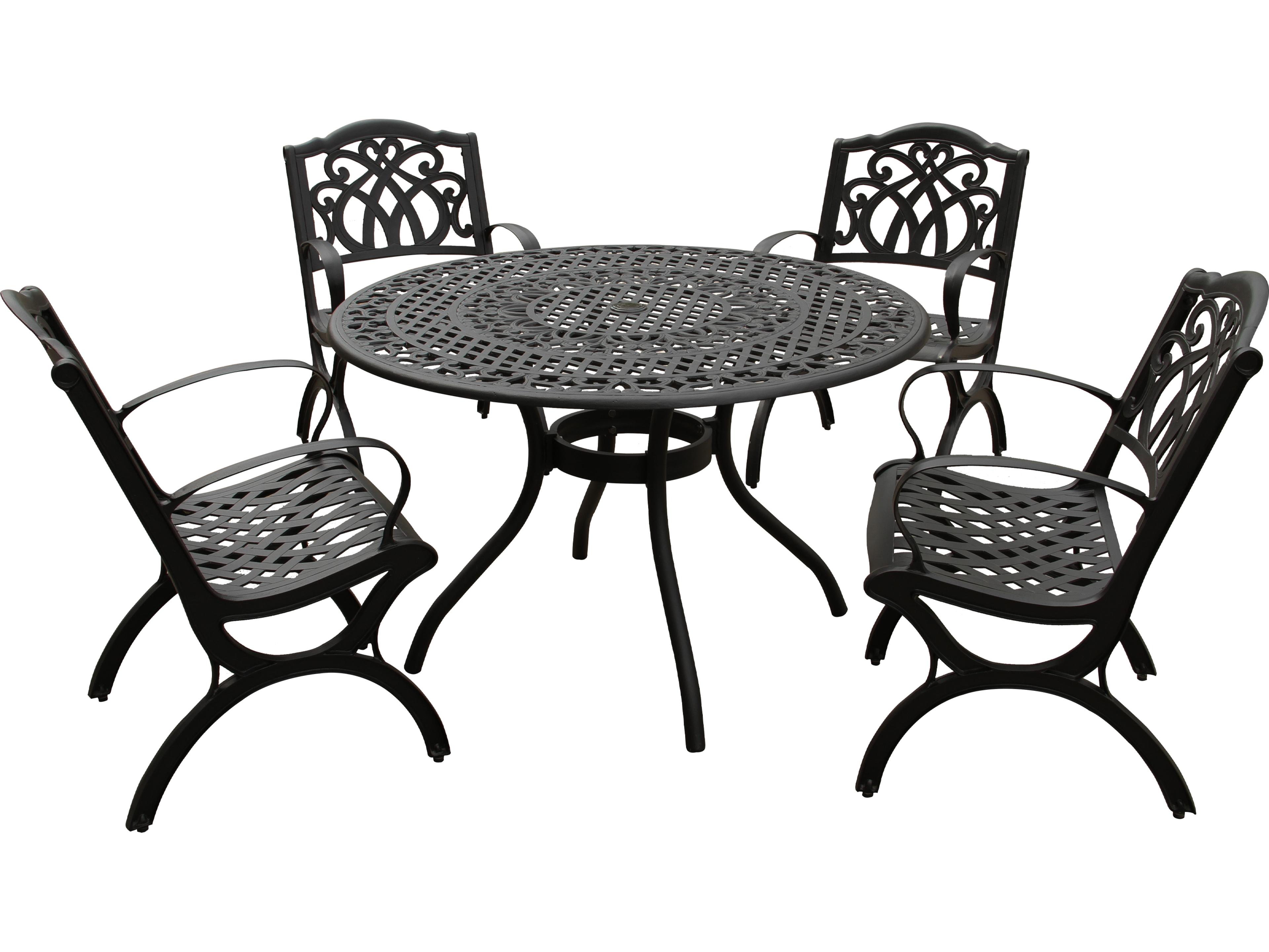 Modern Aluminum 48'' Black Round Outdoor Patio Dining Set with Four Chairs