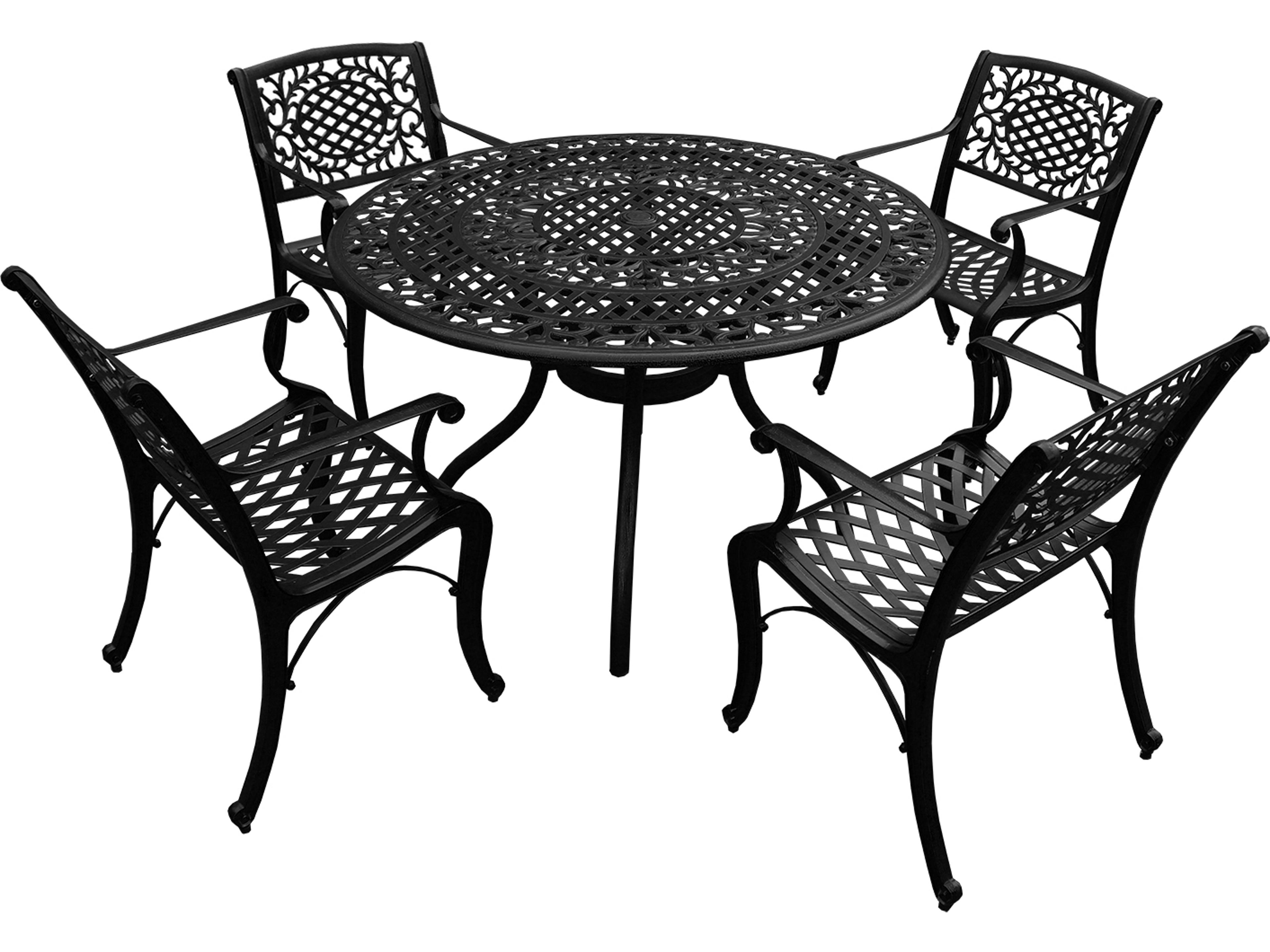 Oakland Living Modern Aluminum 48'' Black Round Outdoor Dining Set with Four Chairs
