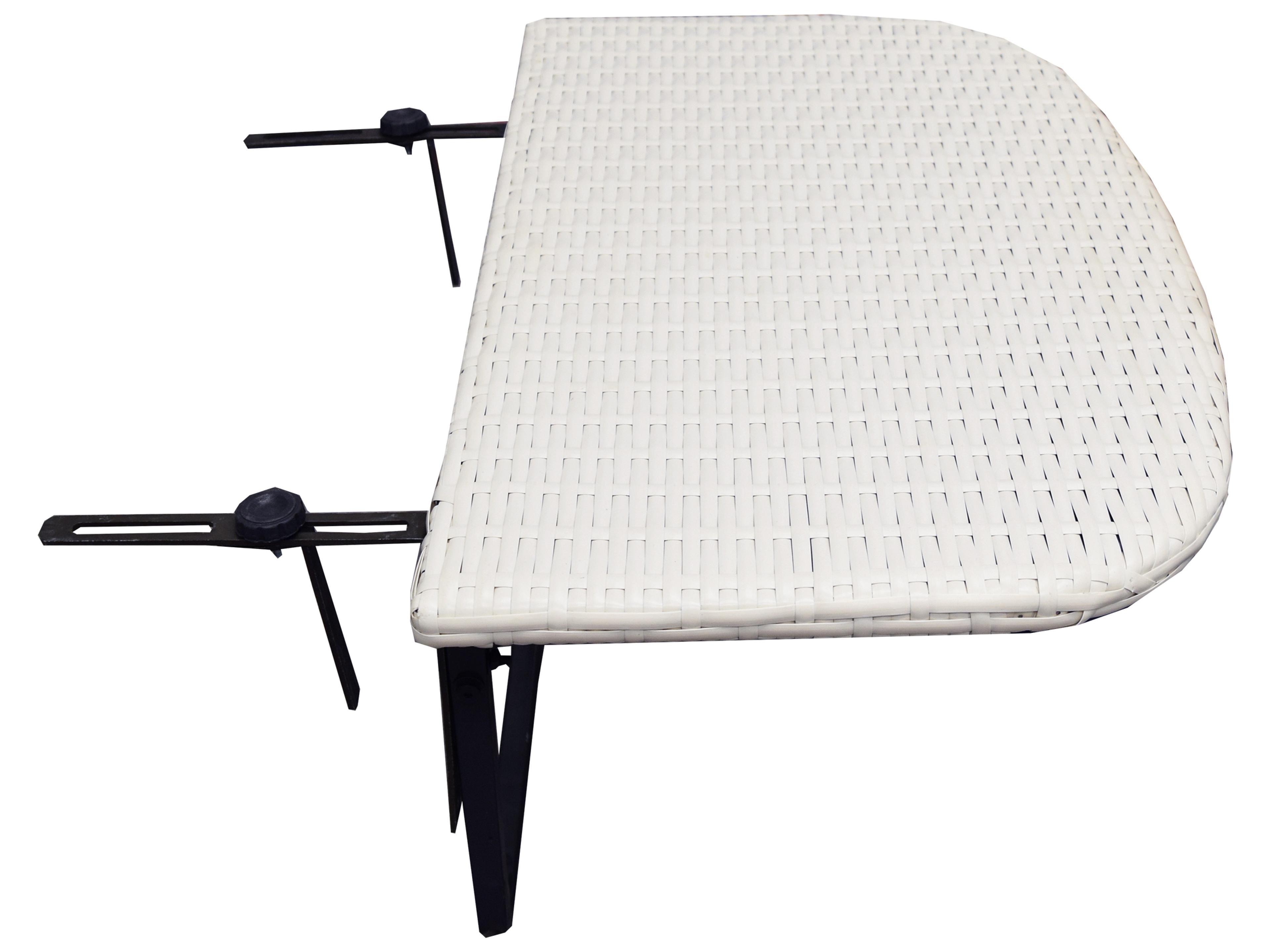 Oakland Living White Indoor and Foldable Wicker Balcony Table with Frame and Adjustable Clamps