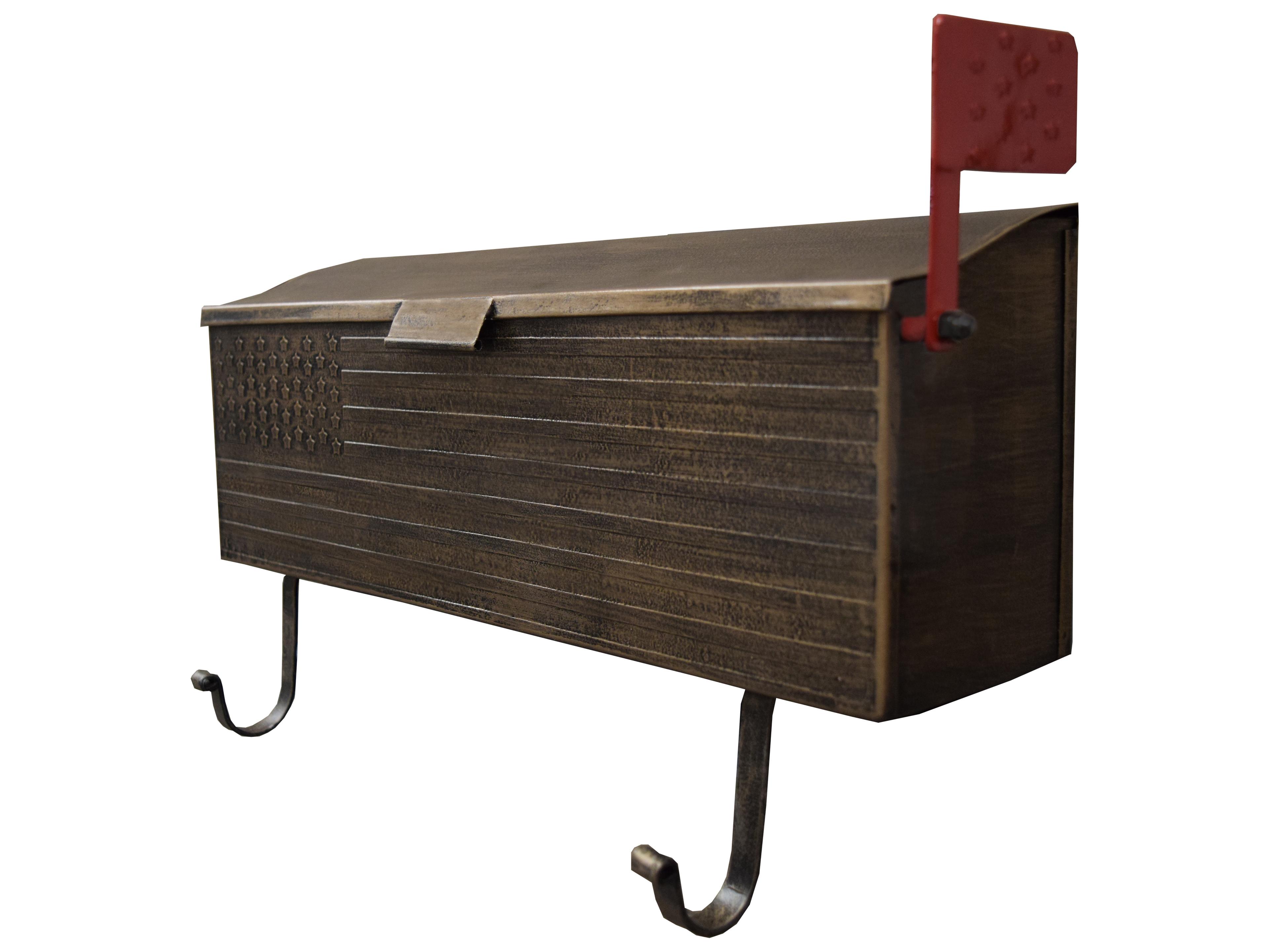 Oakland Living Antique Bronze Patriotic Wall Mounted Mailbox with Outgoing Mail Flag and Newspaper Hangers