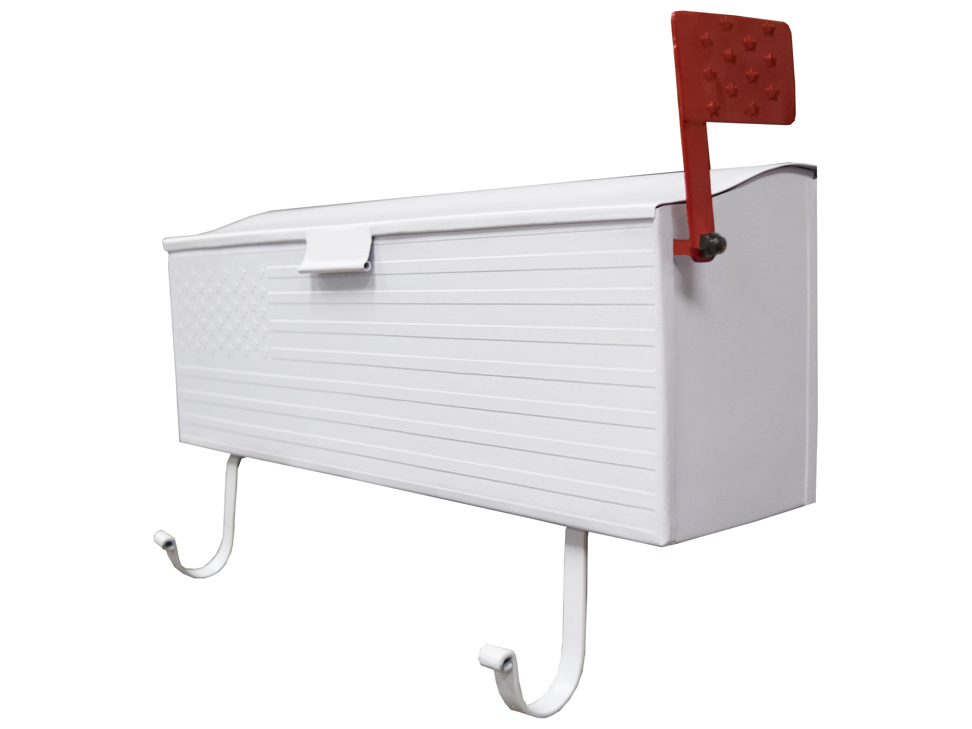 Oakland Living White Patriotic Wall Mounted Mailbox with Outgoing Mail Flag and Newspaper Hangers