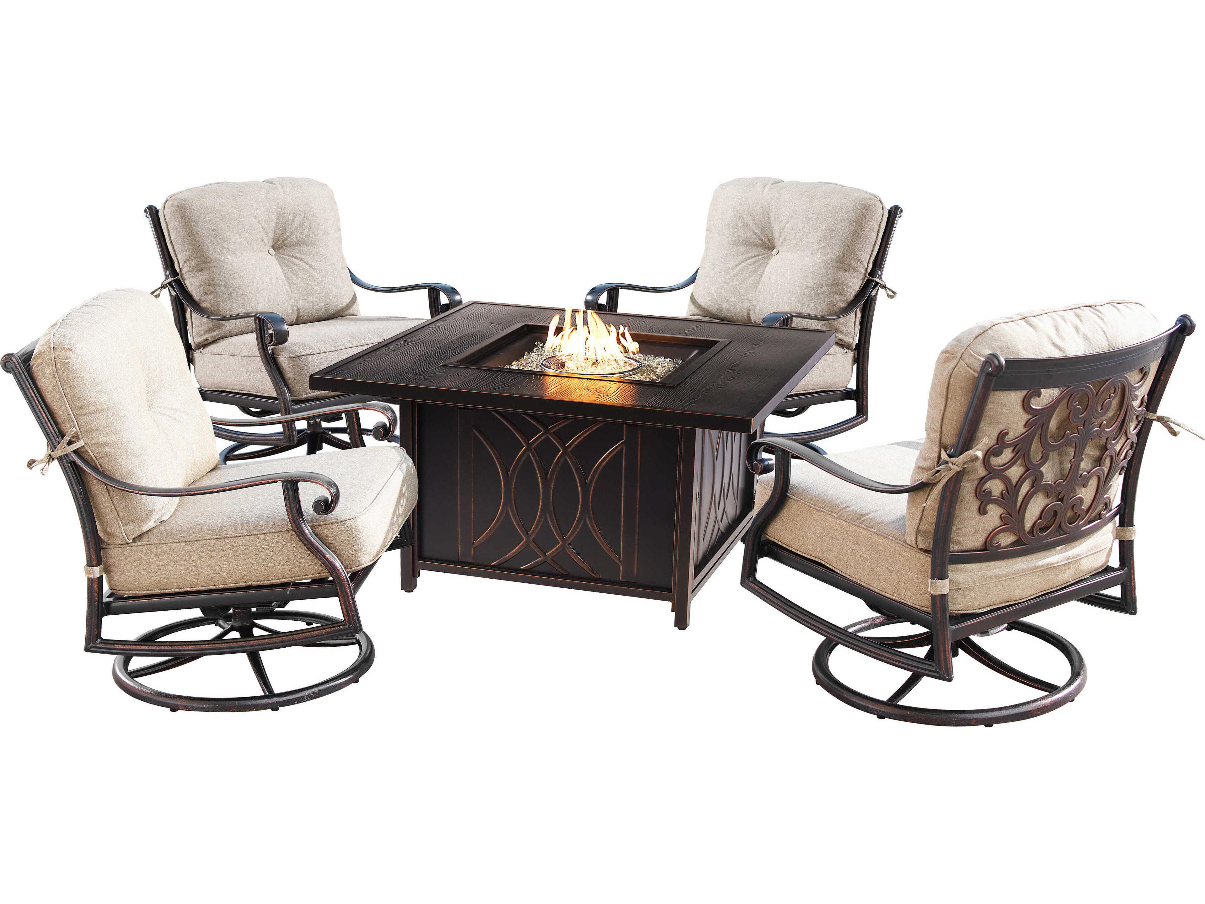 Oakland Living Aluminum Cushion 42'' Square Fire Pit Table Set