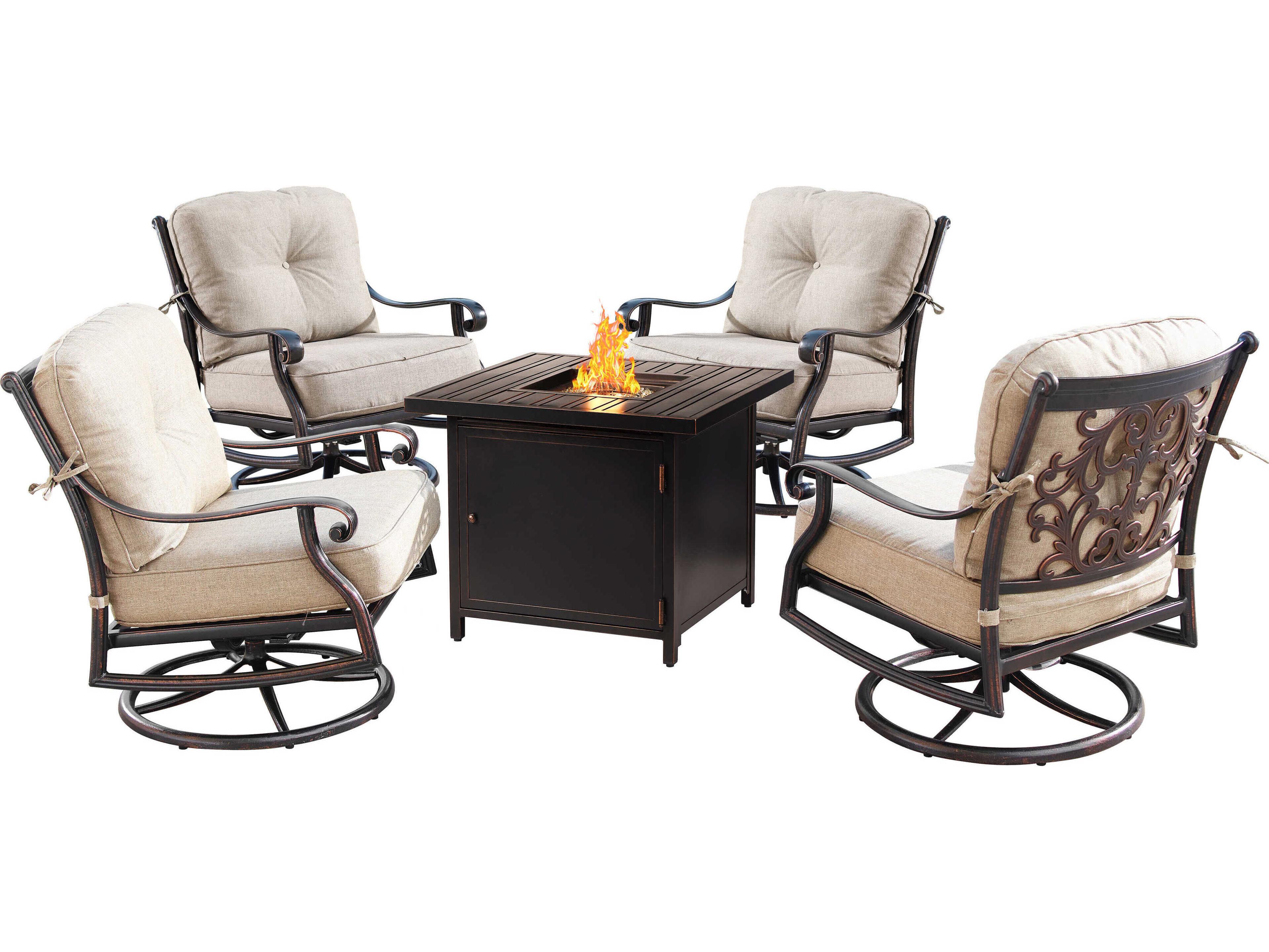 Oakland Living Aluminum Cushion 32'' Square Fire Pit Table Set