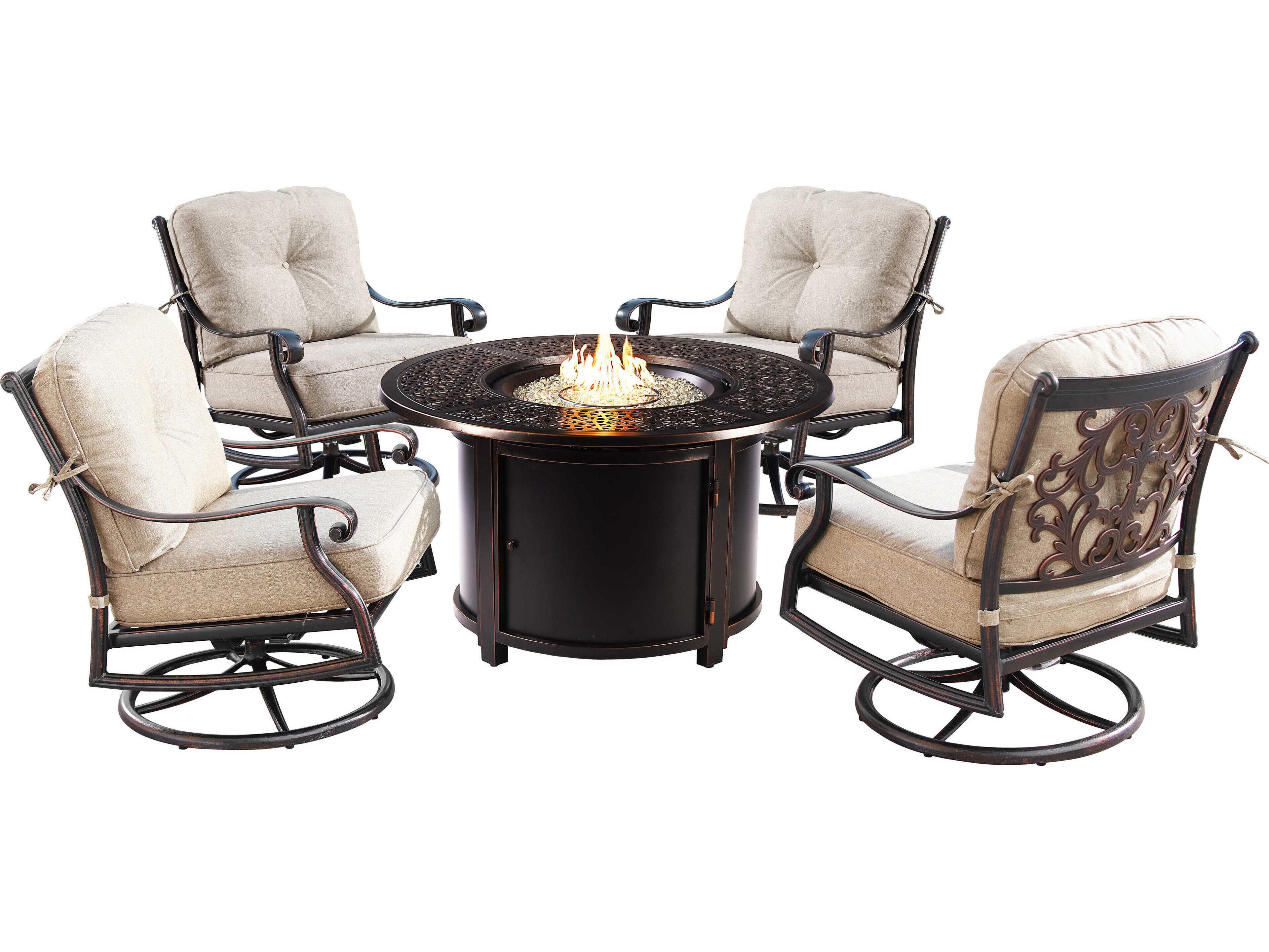 Oakland Living Aluminum Cushion 44'' Round Fire Pit Table Set