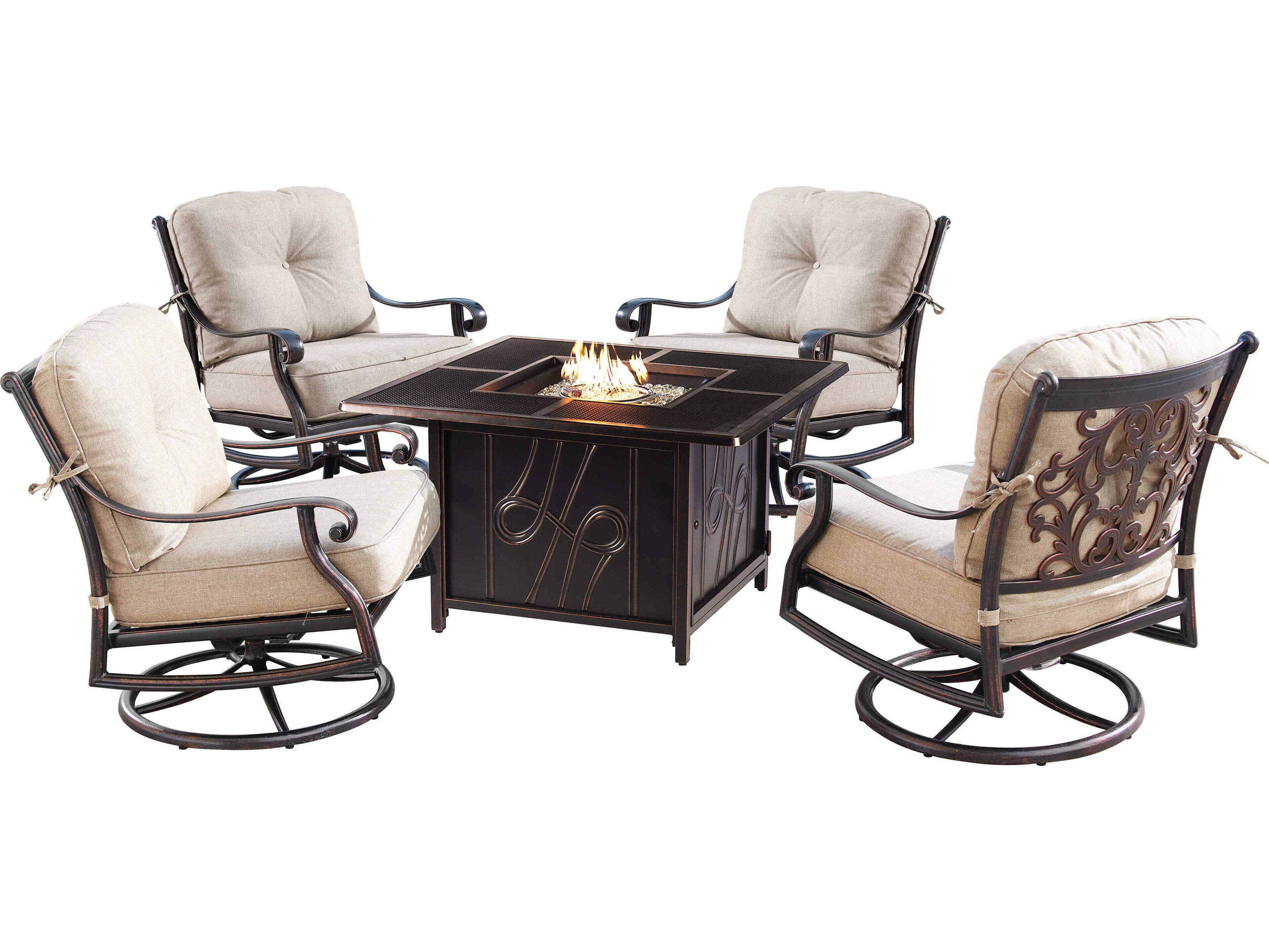 Oakland Living Aluminum Cushion 42'' Square Fire Pit Table Set