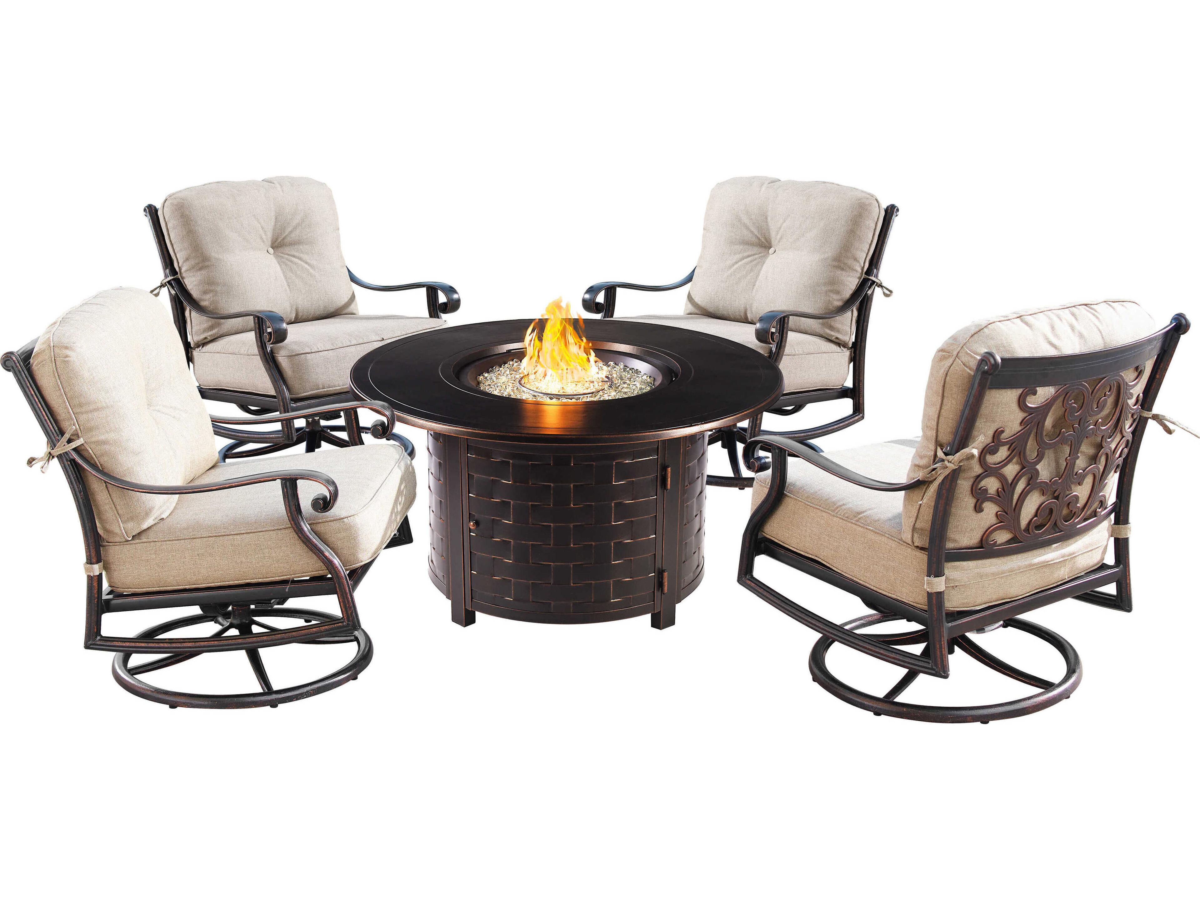 Oakland Living Aluminum Cushion 44'' Round Fire Pit Table Set