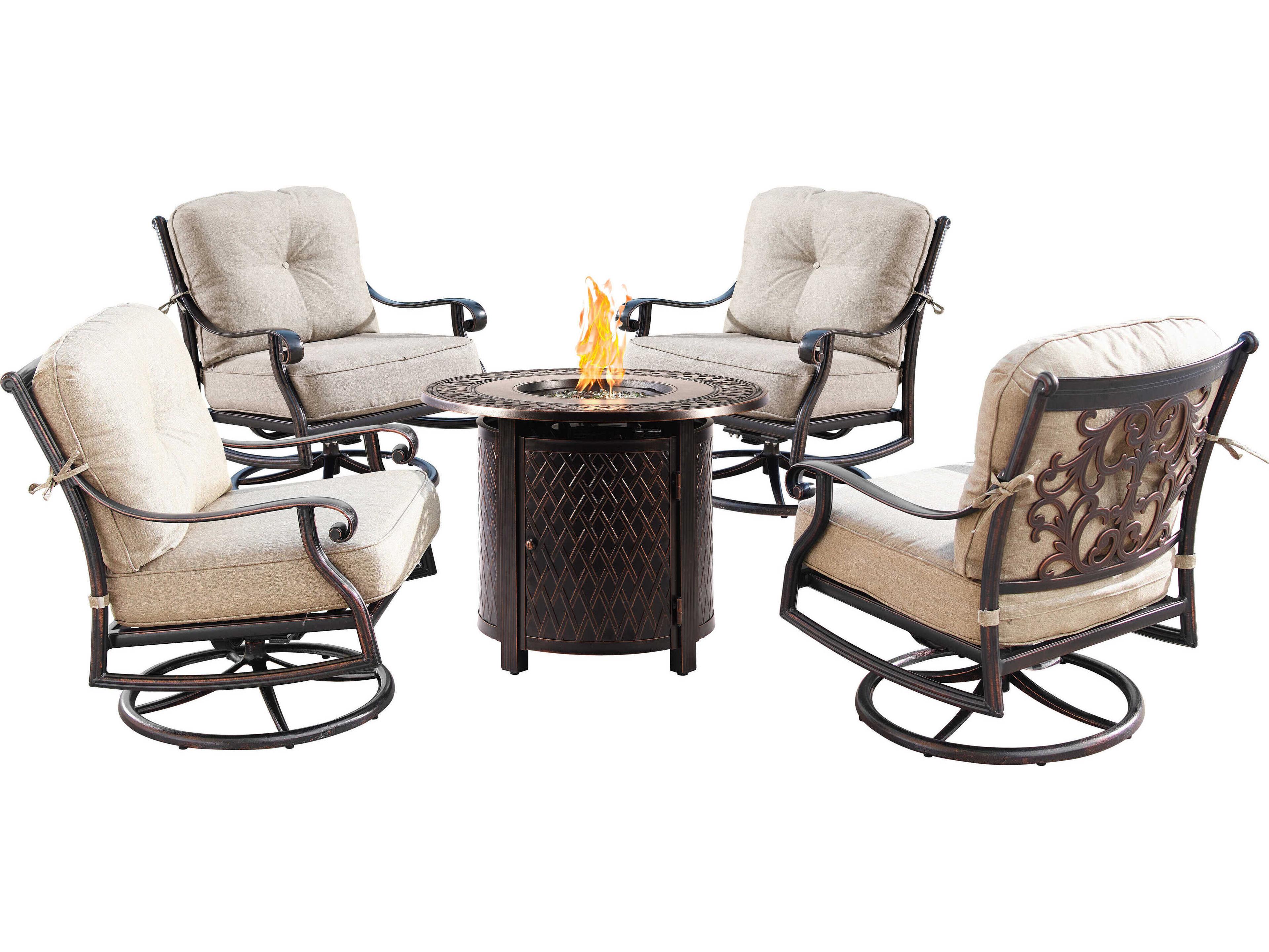 Oakland Living Aluminum Cushion 34'' Round Fire Pit Table Set