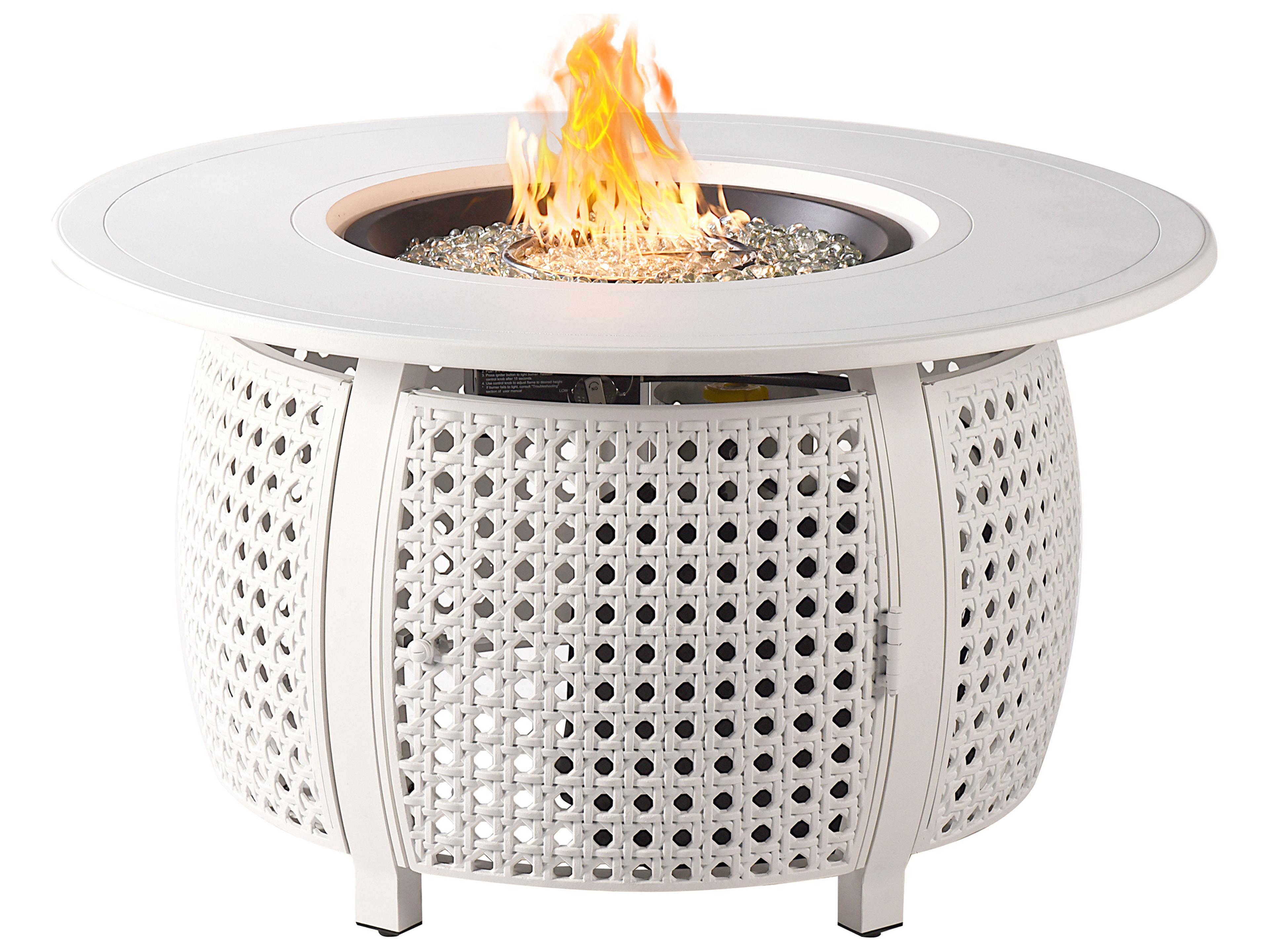 Oakland Living Round Aluminum Propane Outdoor Fire Pit Table with Glass Beads