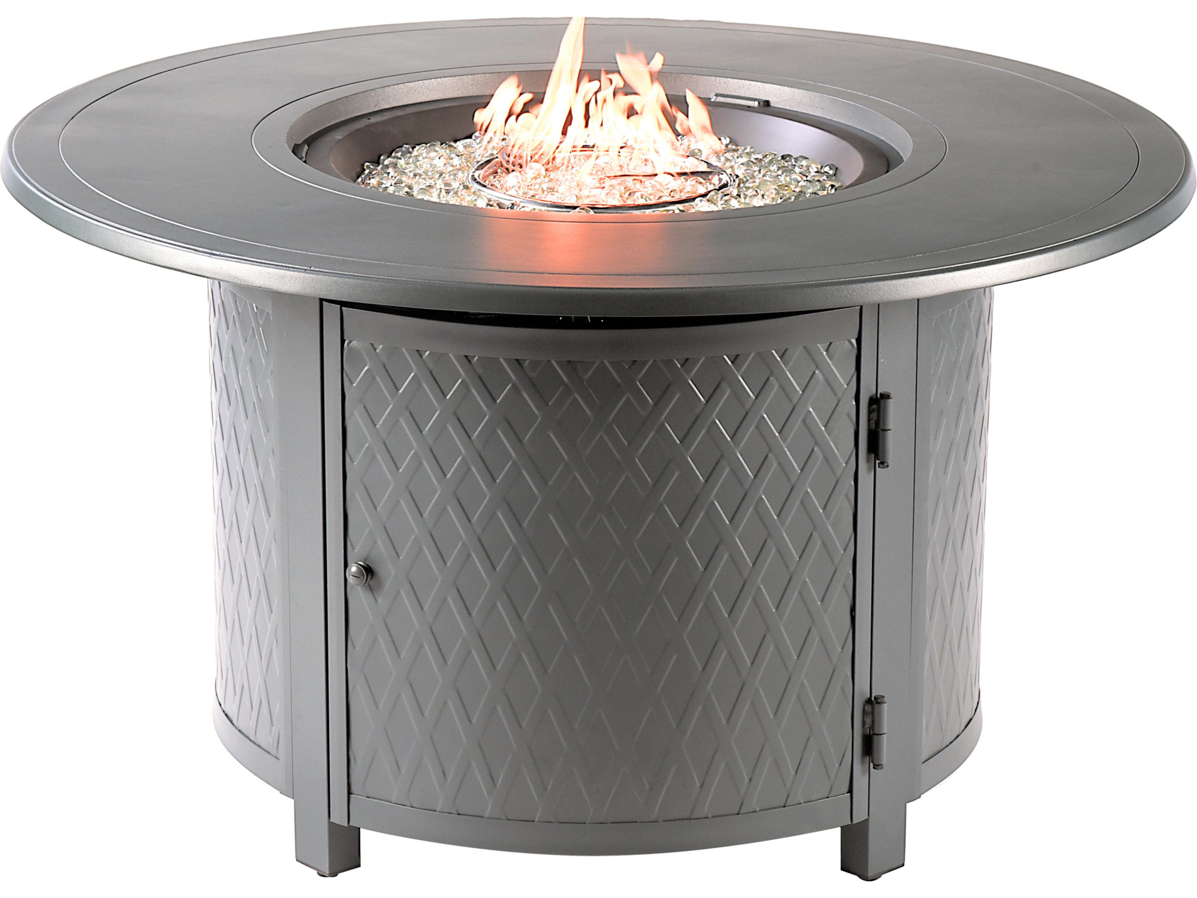 Oakland Living Round Aluminum Propane Outdoor Fire Pit Table with Glass Beads