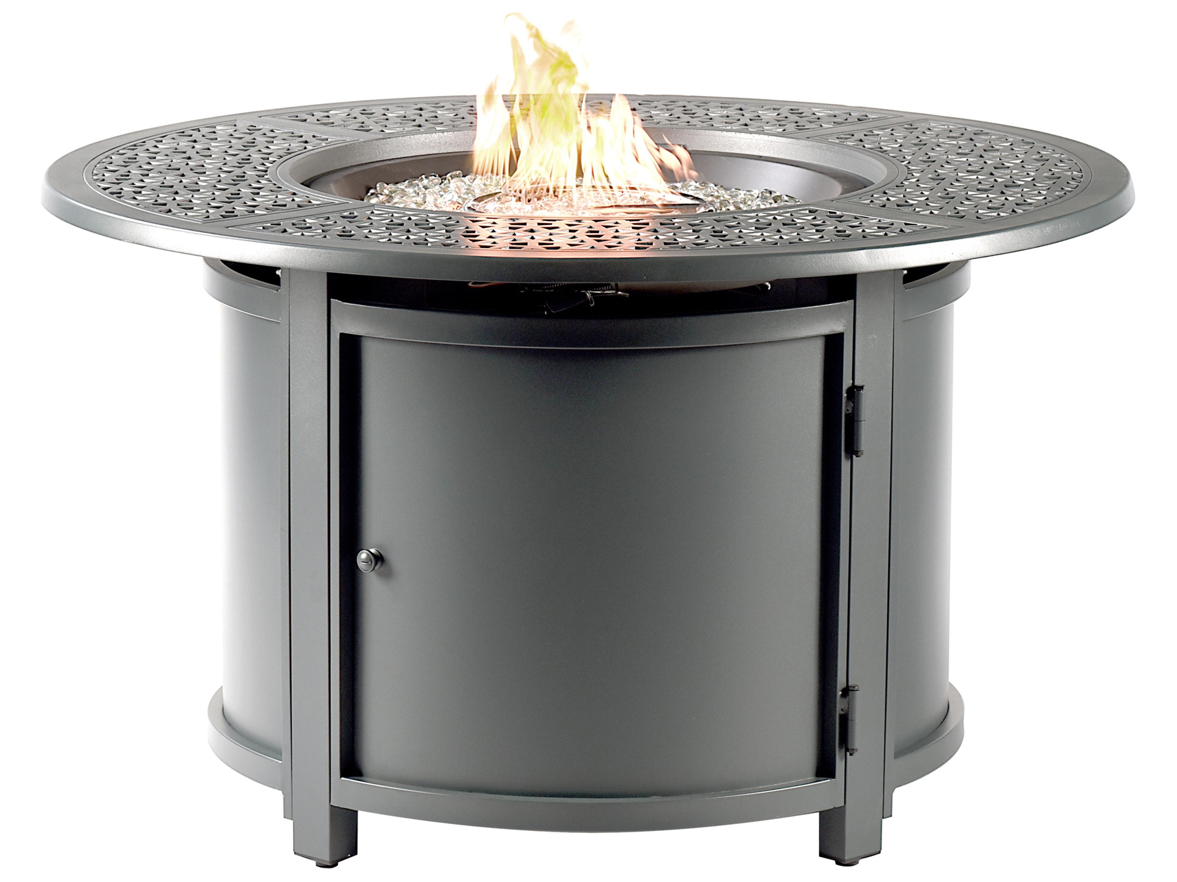 Oakland Living Round Aluminum Propane Outdoor Patio Fire Pit Table with Glass Beads