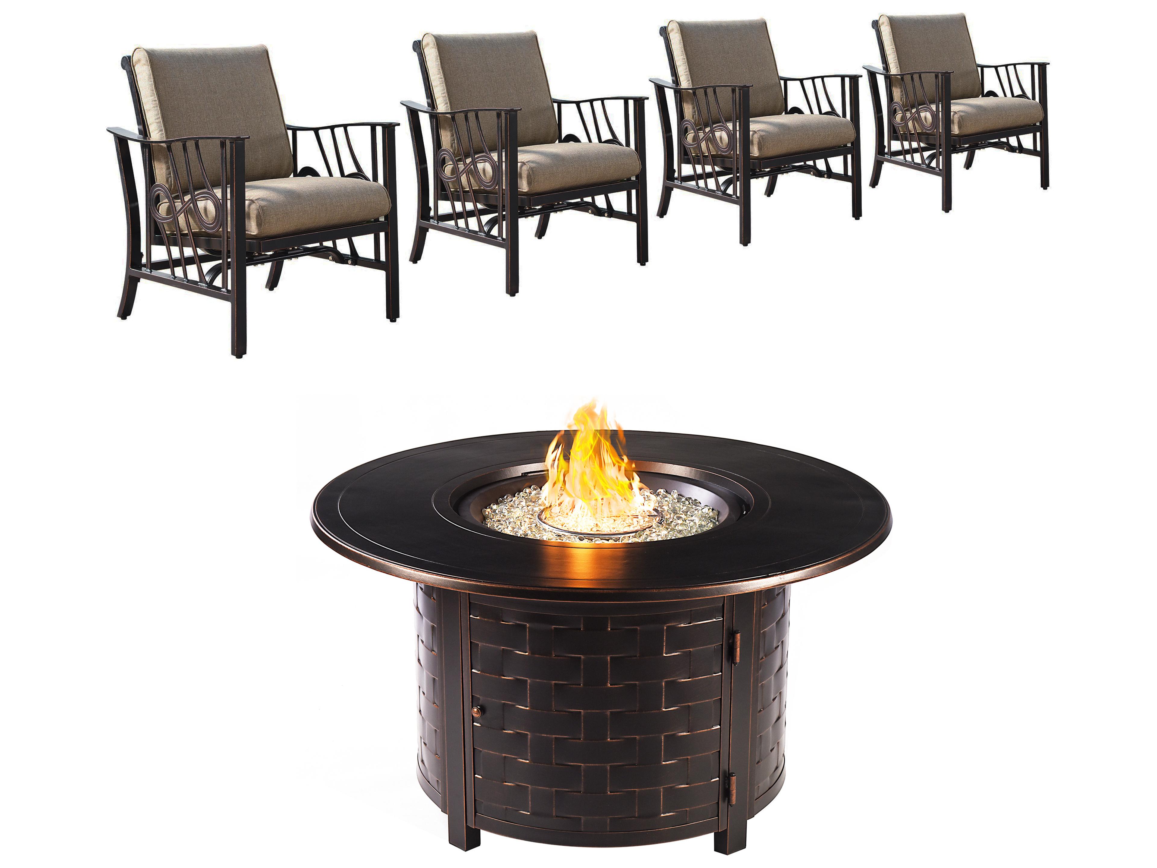 Aluminum 44'' Round Antique Copper Fire Pit Table Set