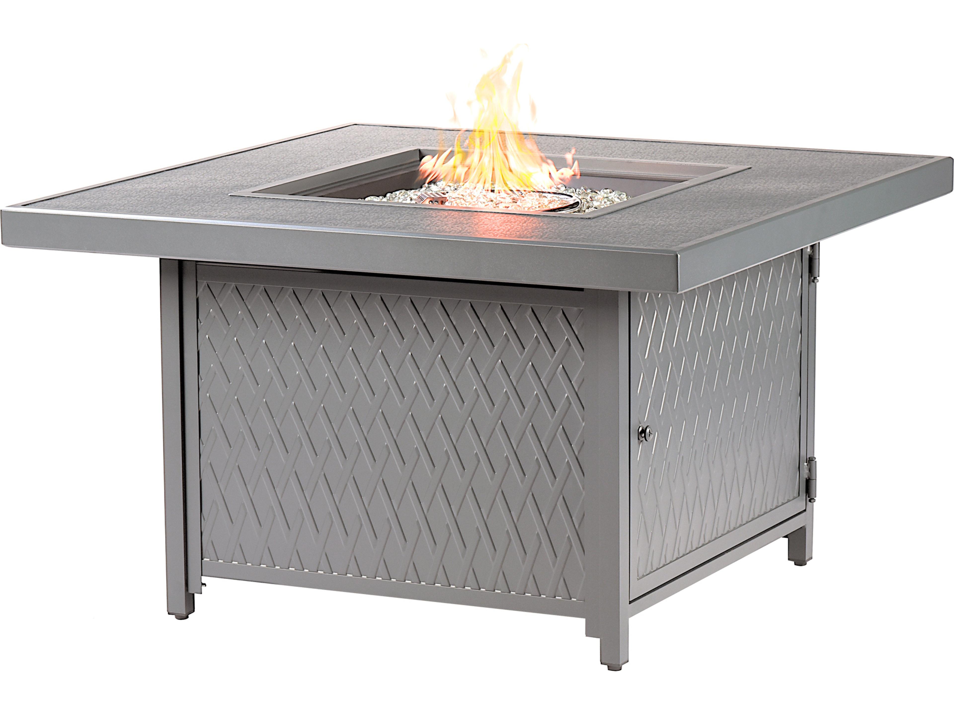 Oakland Living Square Aluminum Propane Outdoor Fire Pit Table with Glass Beads