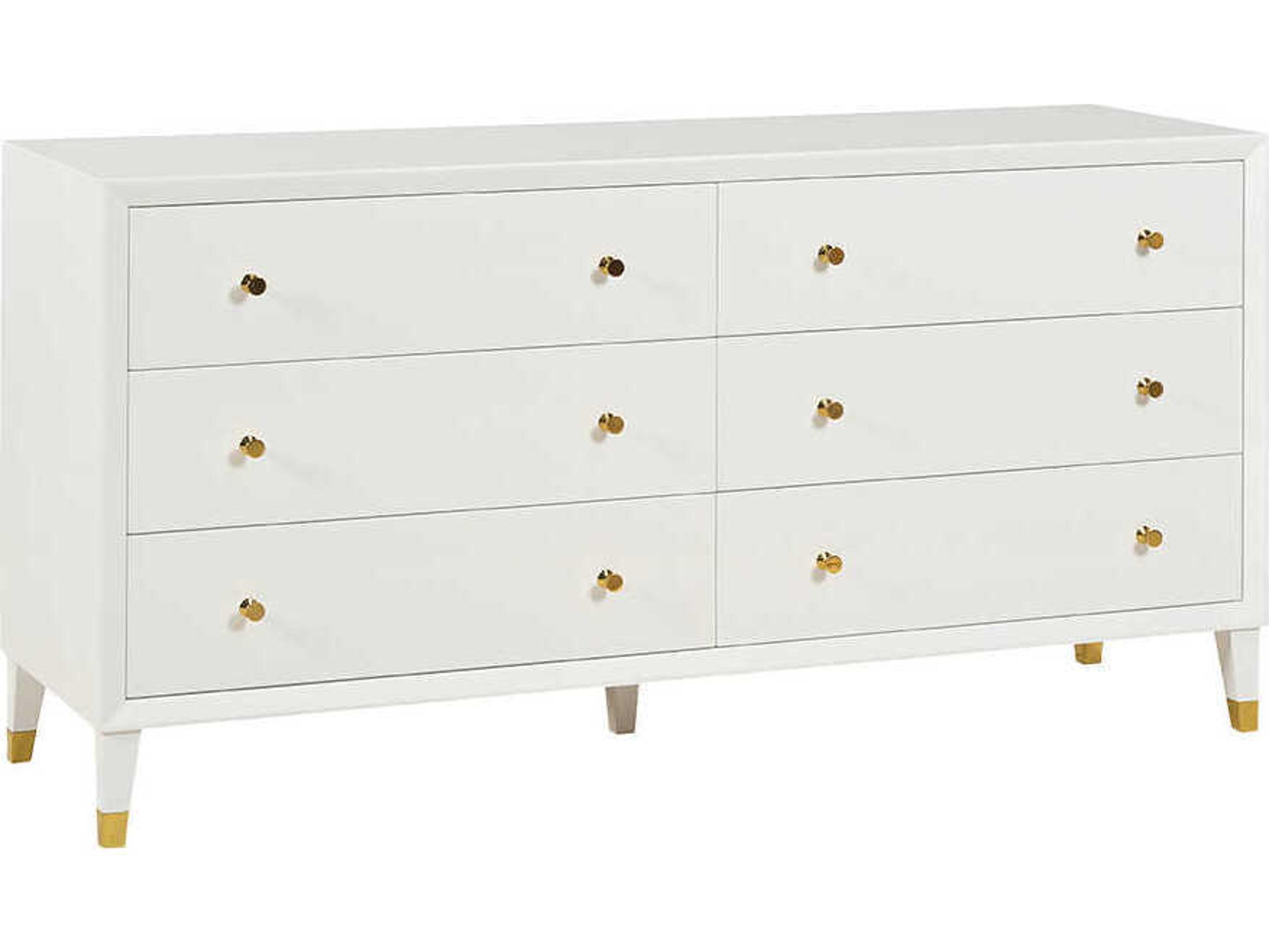 Oliver Home Beverly 6-Drawers White Acacia Wood Double Dresser