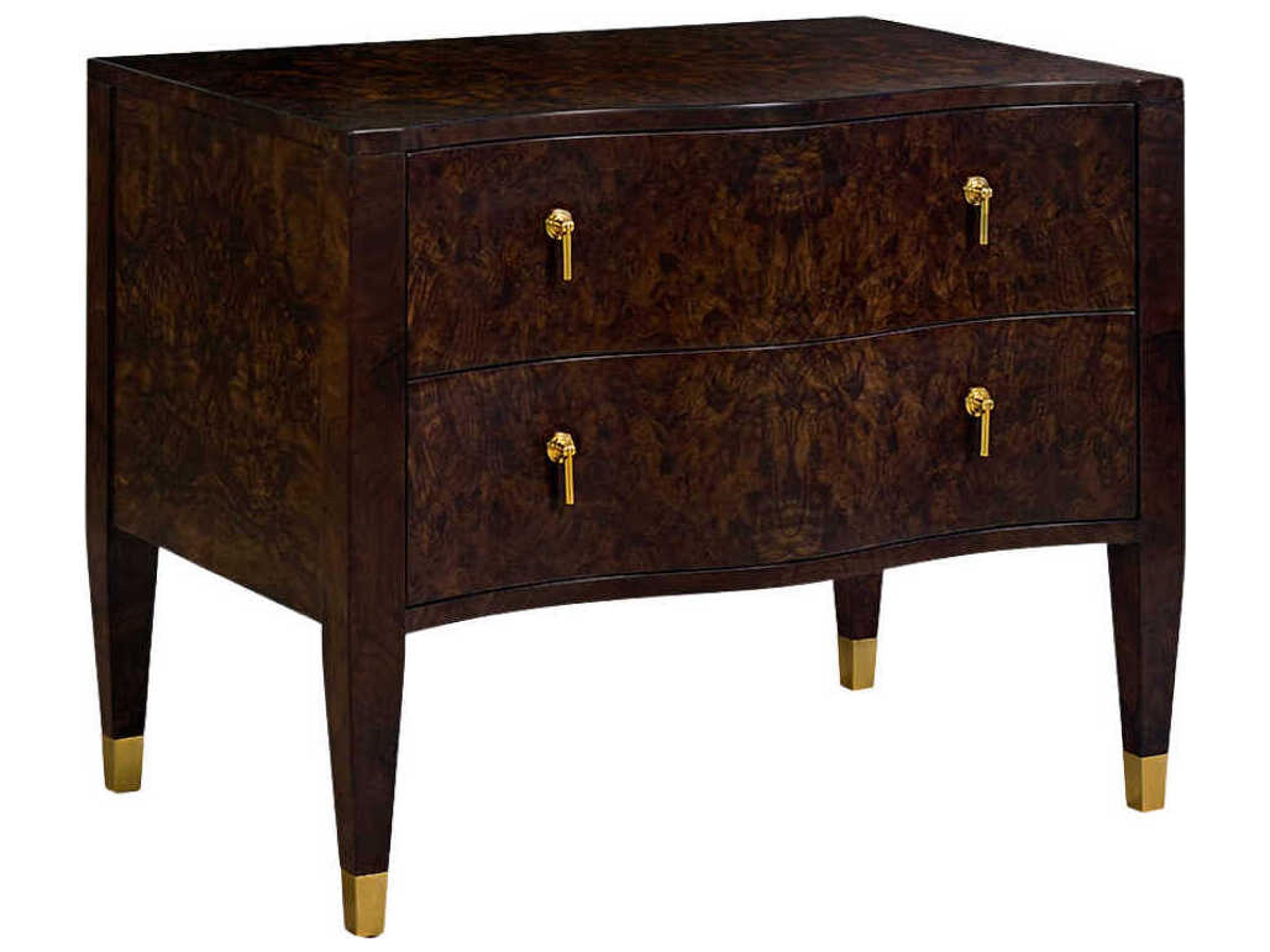 Oliver Home Serpentine 2-Drawers Brown Burlwood Nightstand