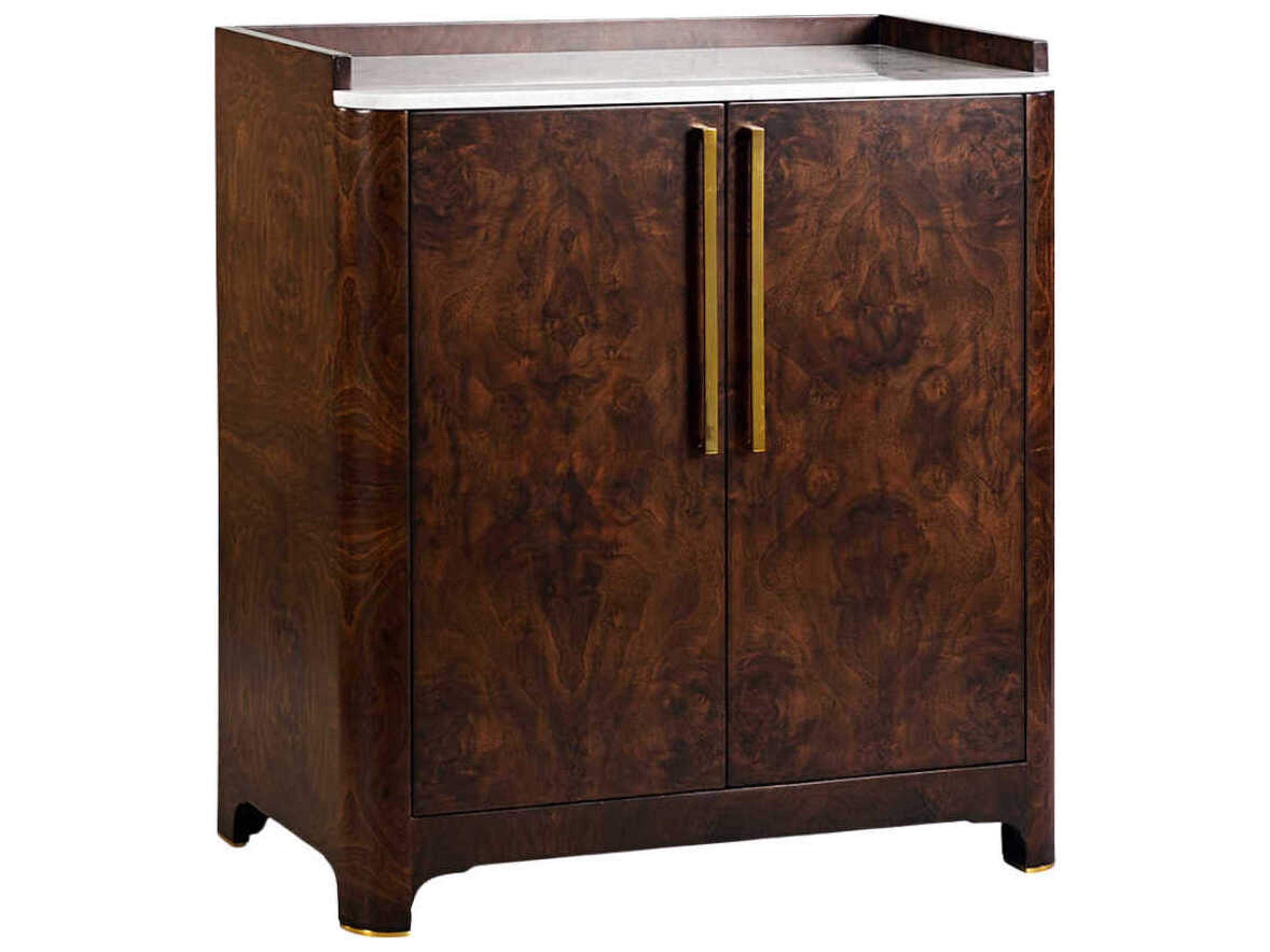 Oliver Home Syracuse Brown Burlwood Walnut Burl Bar Cabinet