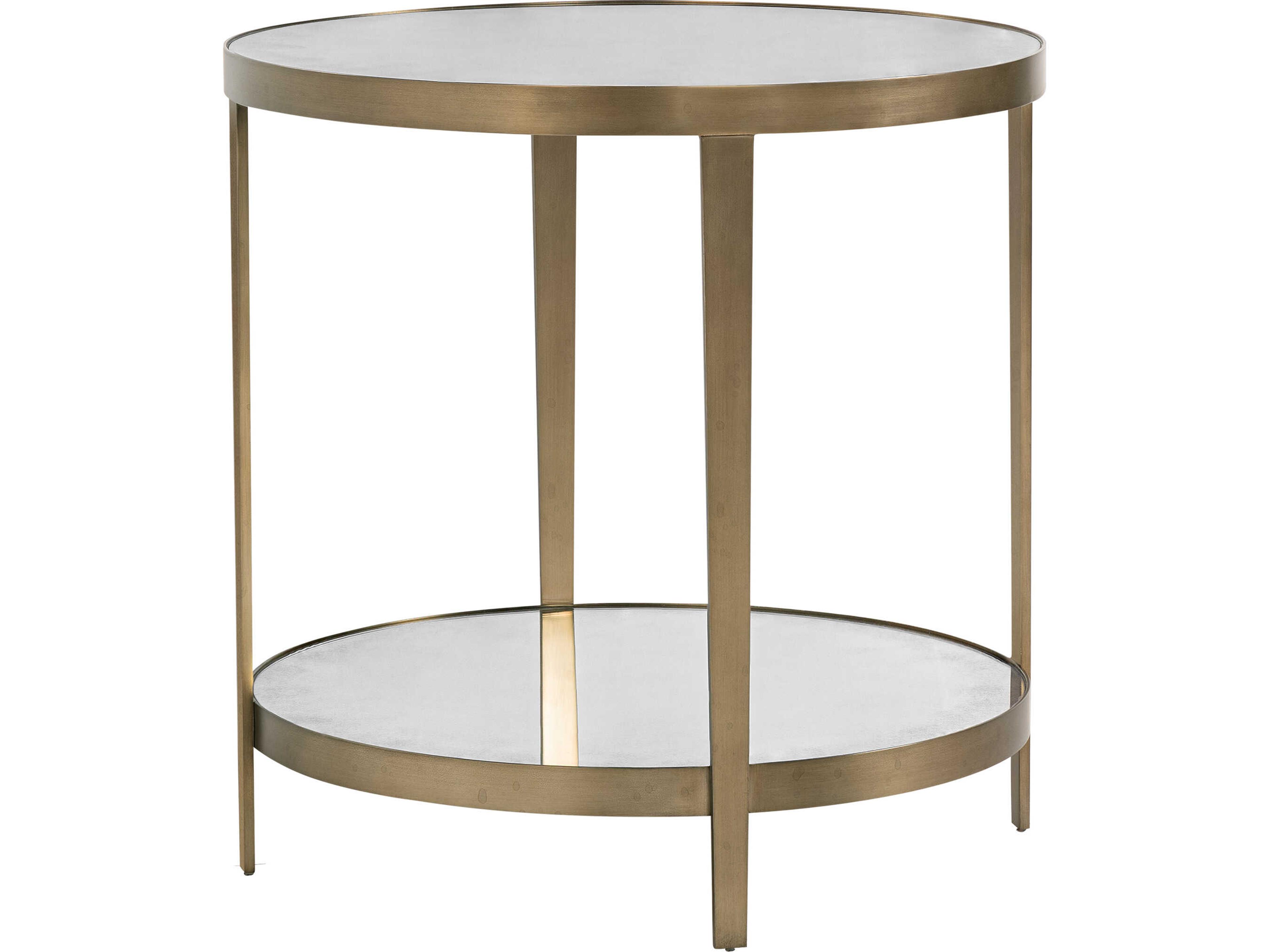Oliver Home Orlando Round Glass Antique Brass End Table