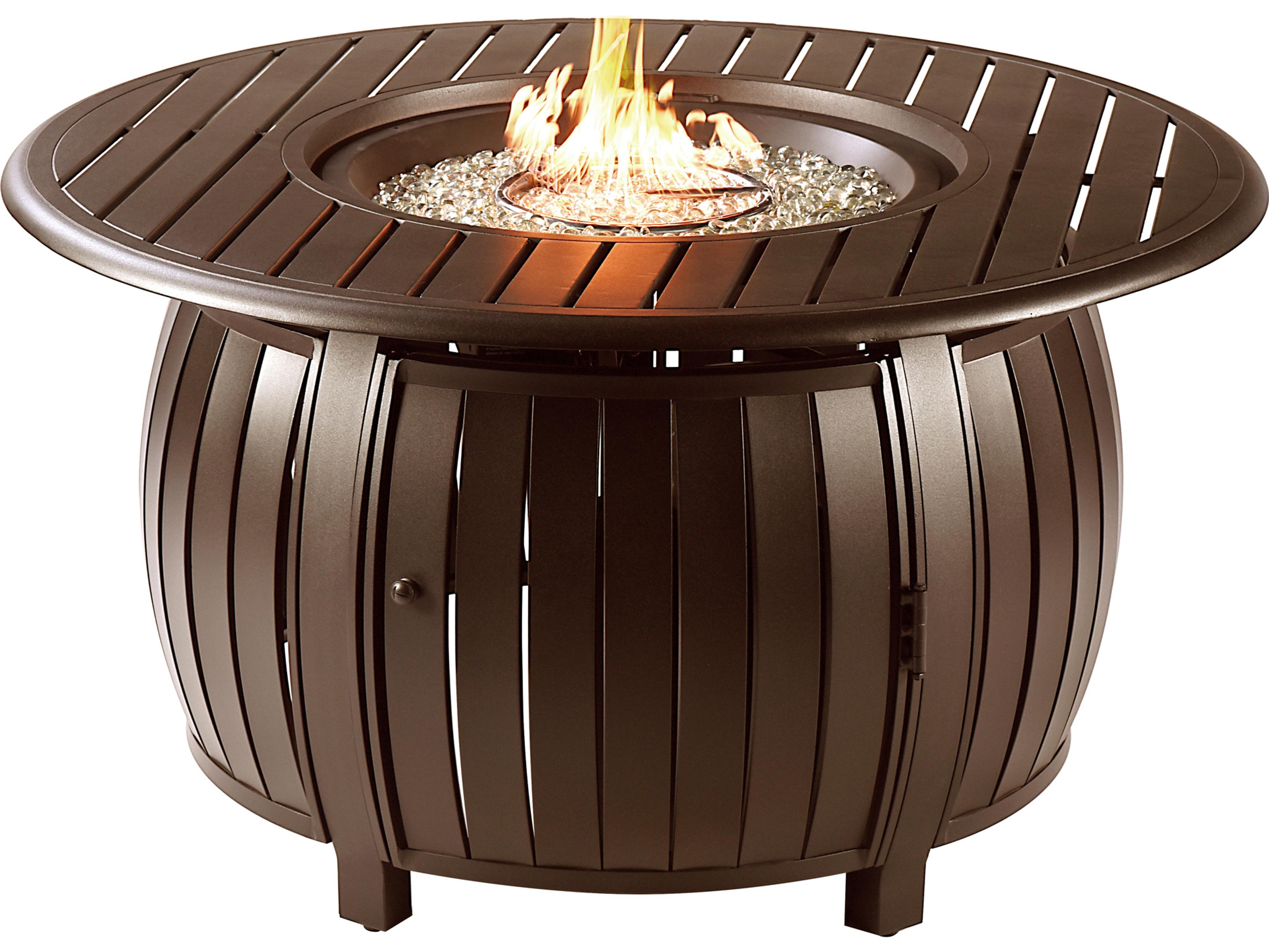 Oakland Living Round Aluminum Propane Outdoor Fire Pit Table with Glass Beads