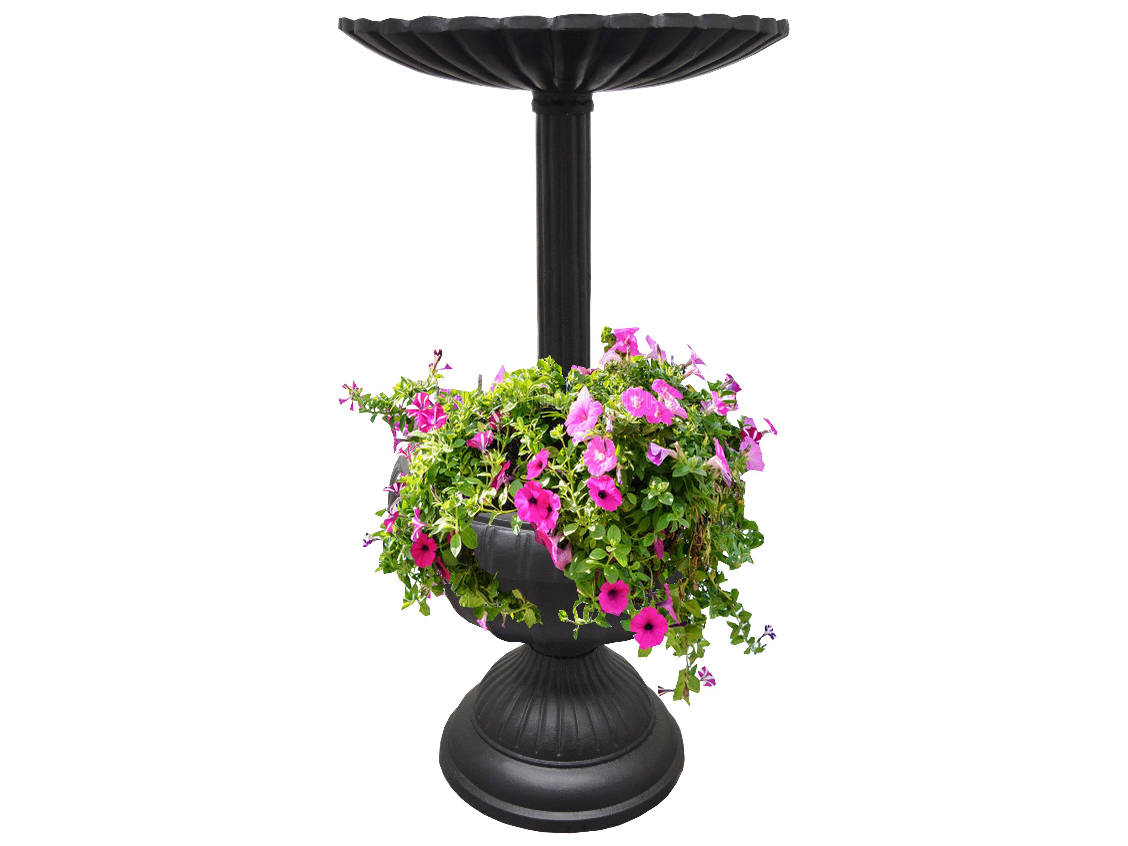 Oakland Living Ornate Round Cast Aluminum 35'' Black Bird Bath and Planter Vase Combo
