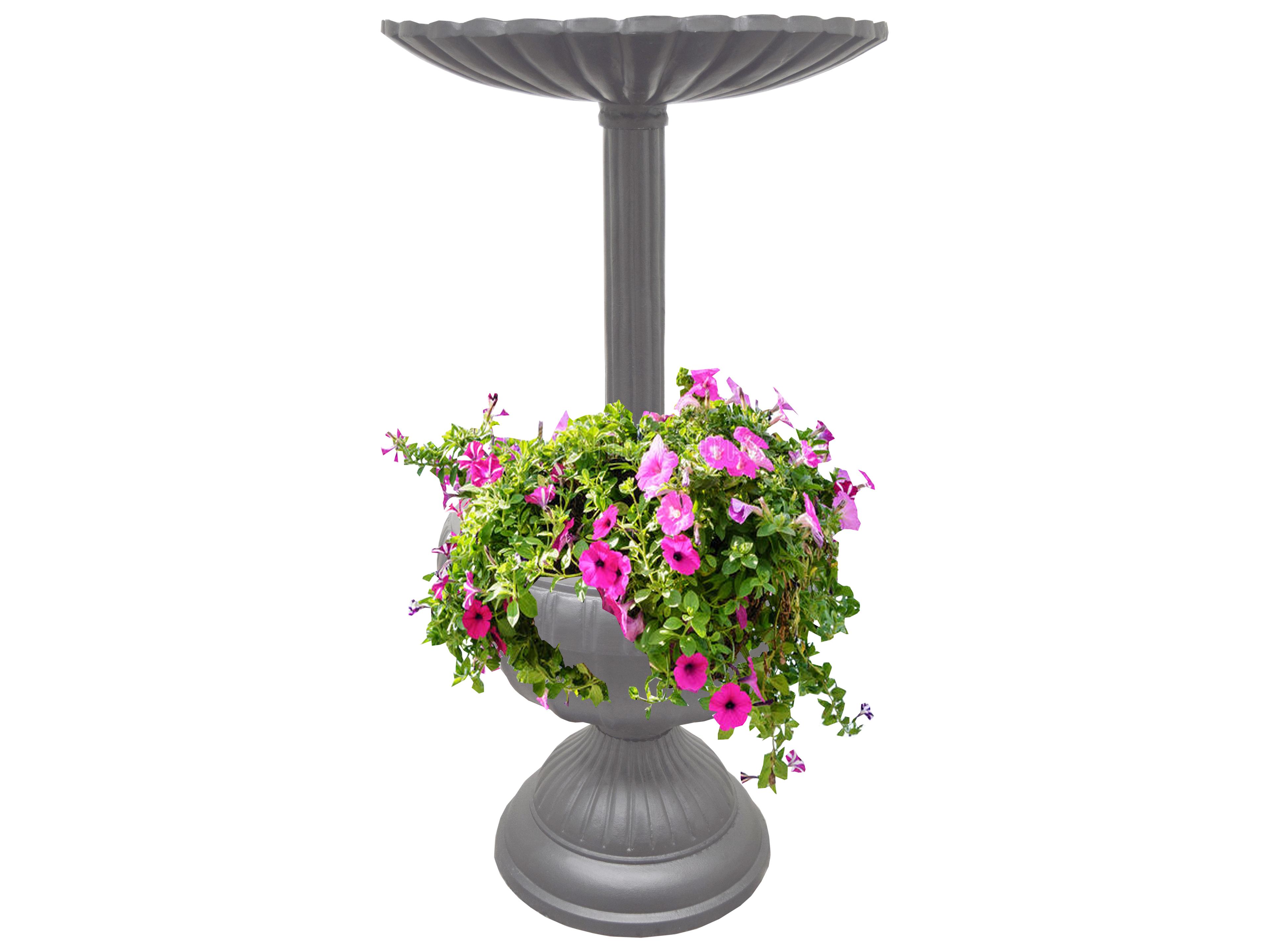 Oakland Living Ornate Round Cast Aluminum 35'' Grey Bird Bath and Planter Vase Combo