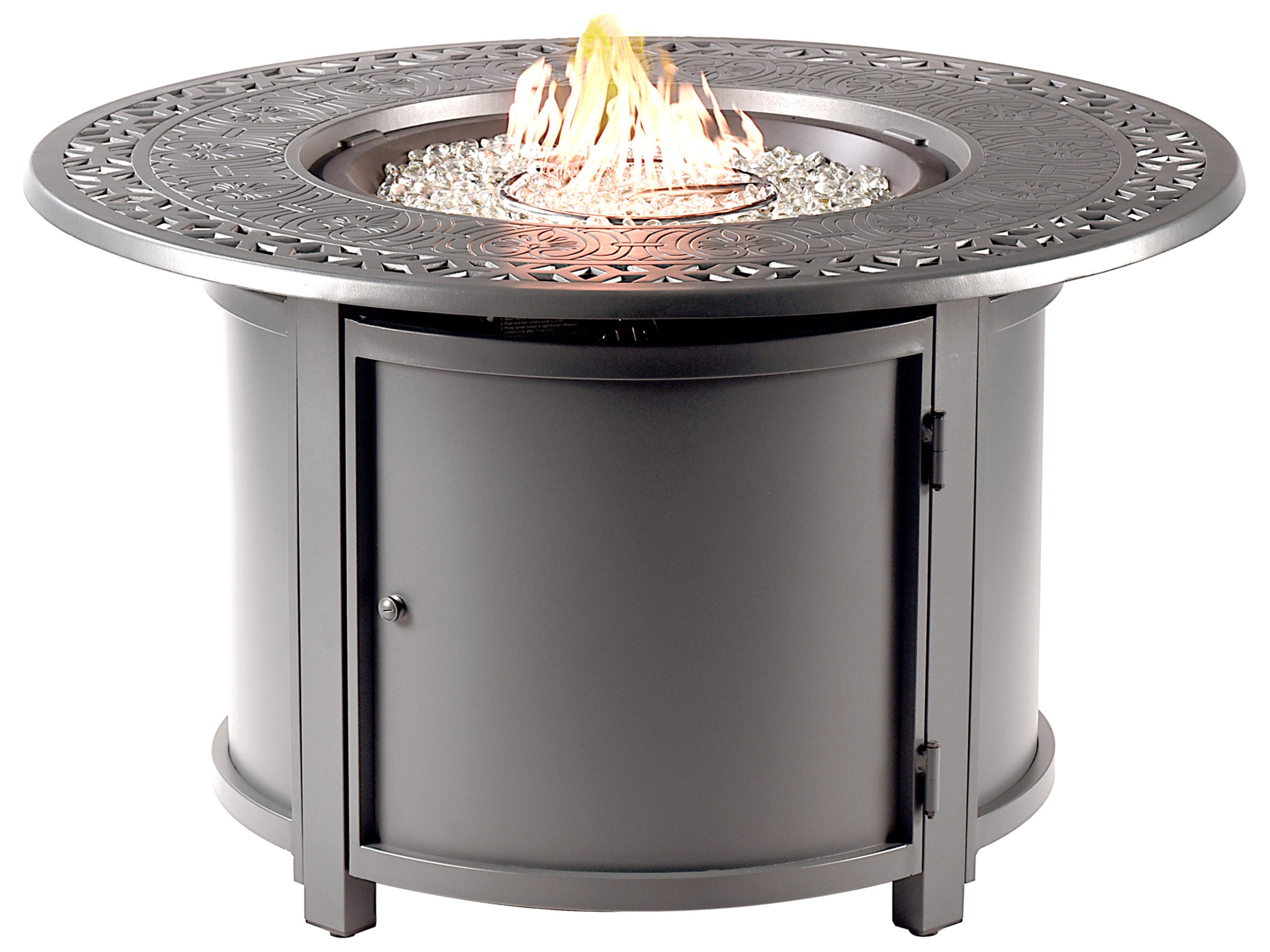 Oakland Living Round Aluminum Propane Outdoor Patio Fire Pit Table with Glass Beads