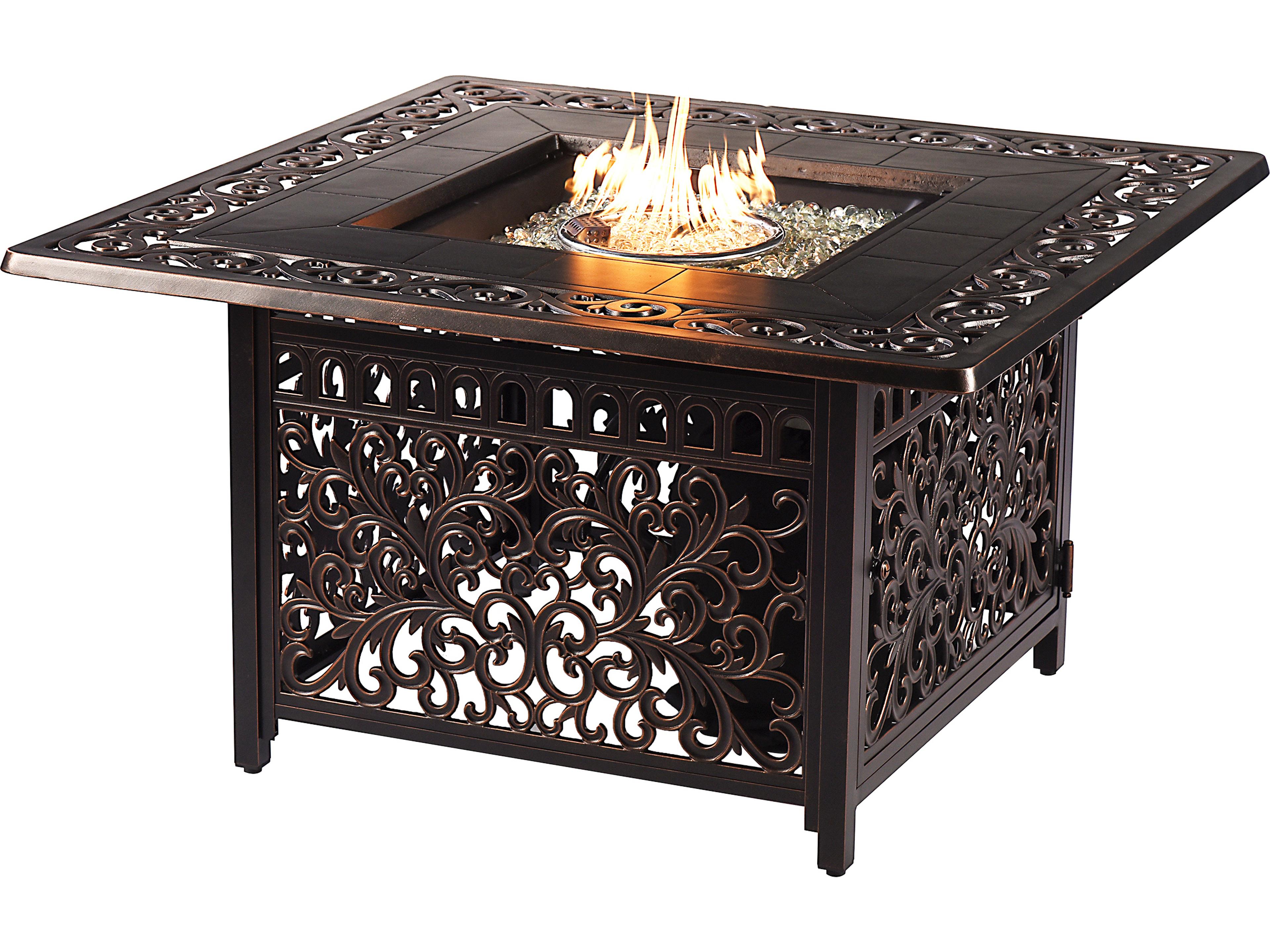 Oakland Living Aluminum Square Propane Patio Fire Pit Table with Fire Beads