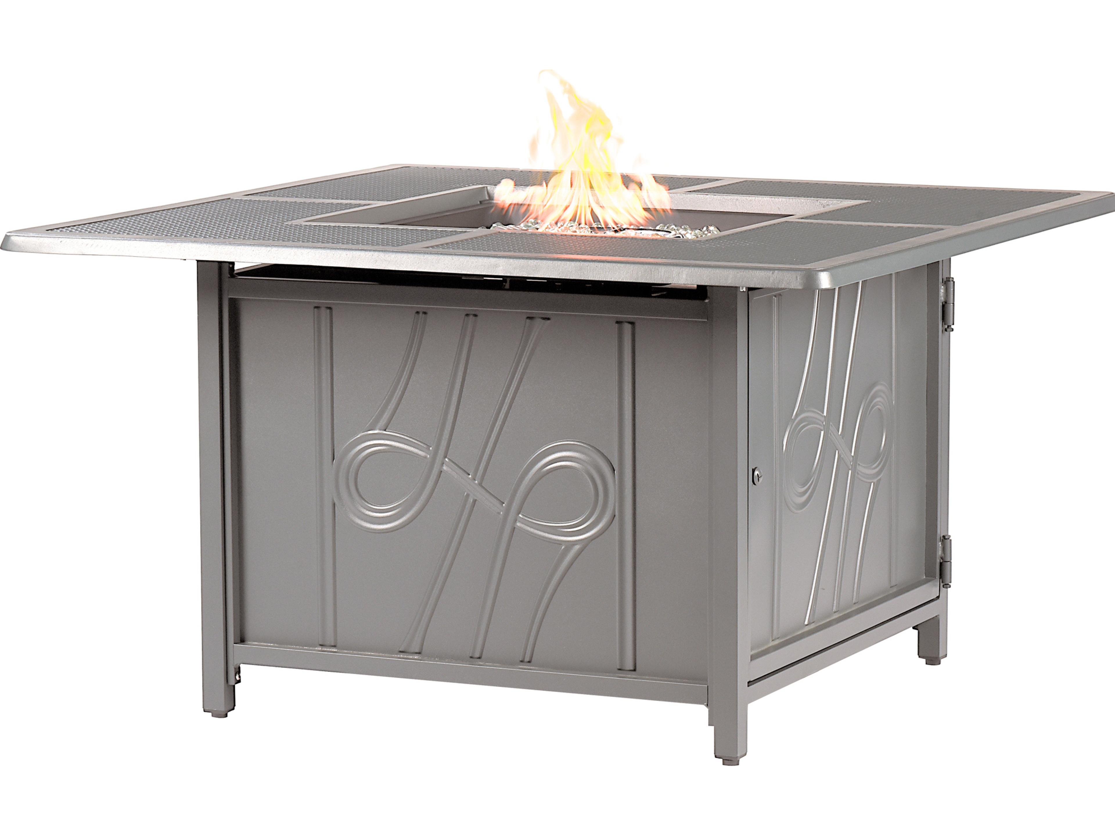 Oakland Living Square Aluminum Propane Outdoor Patio Fire Pit Table with Glass Beads