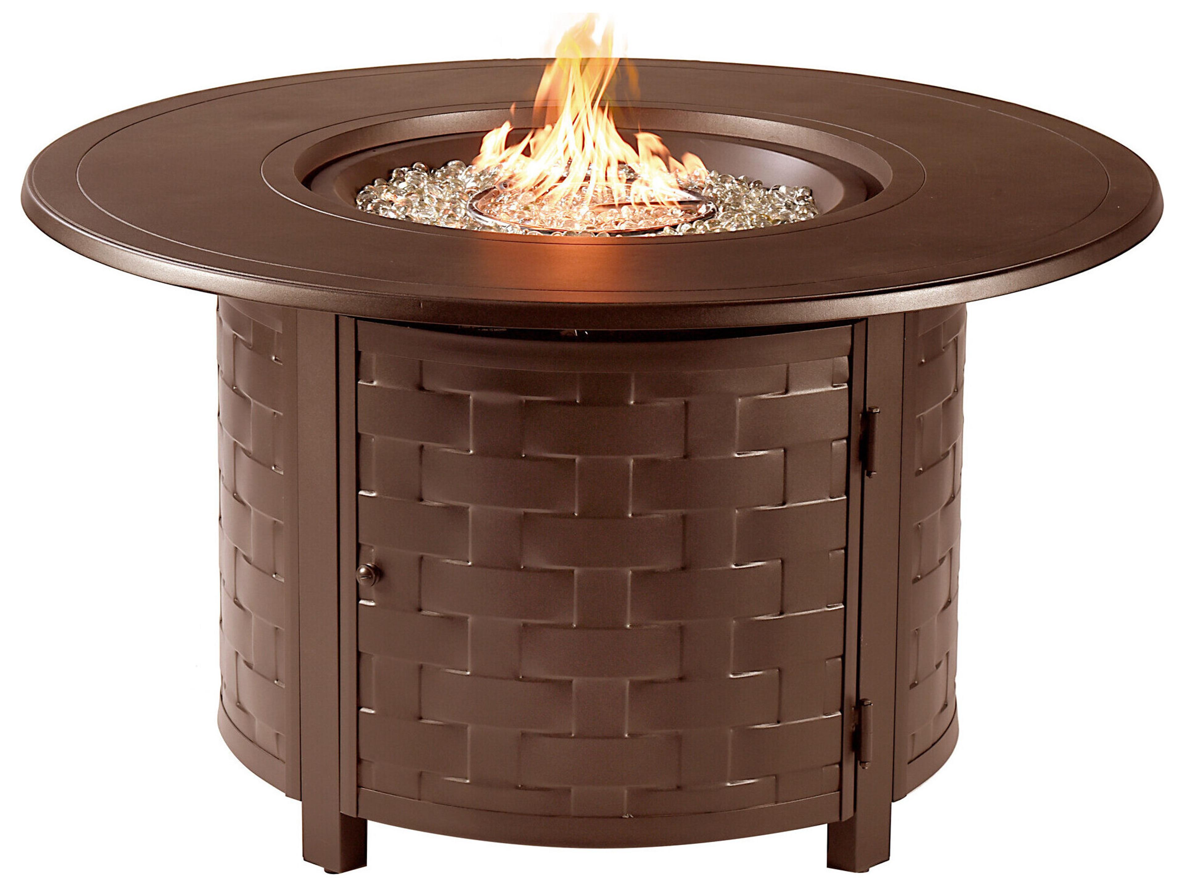 Oakland Living Round Aluminum Propane Outdoor Patio Fire Pit Table with Glass Beads