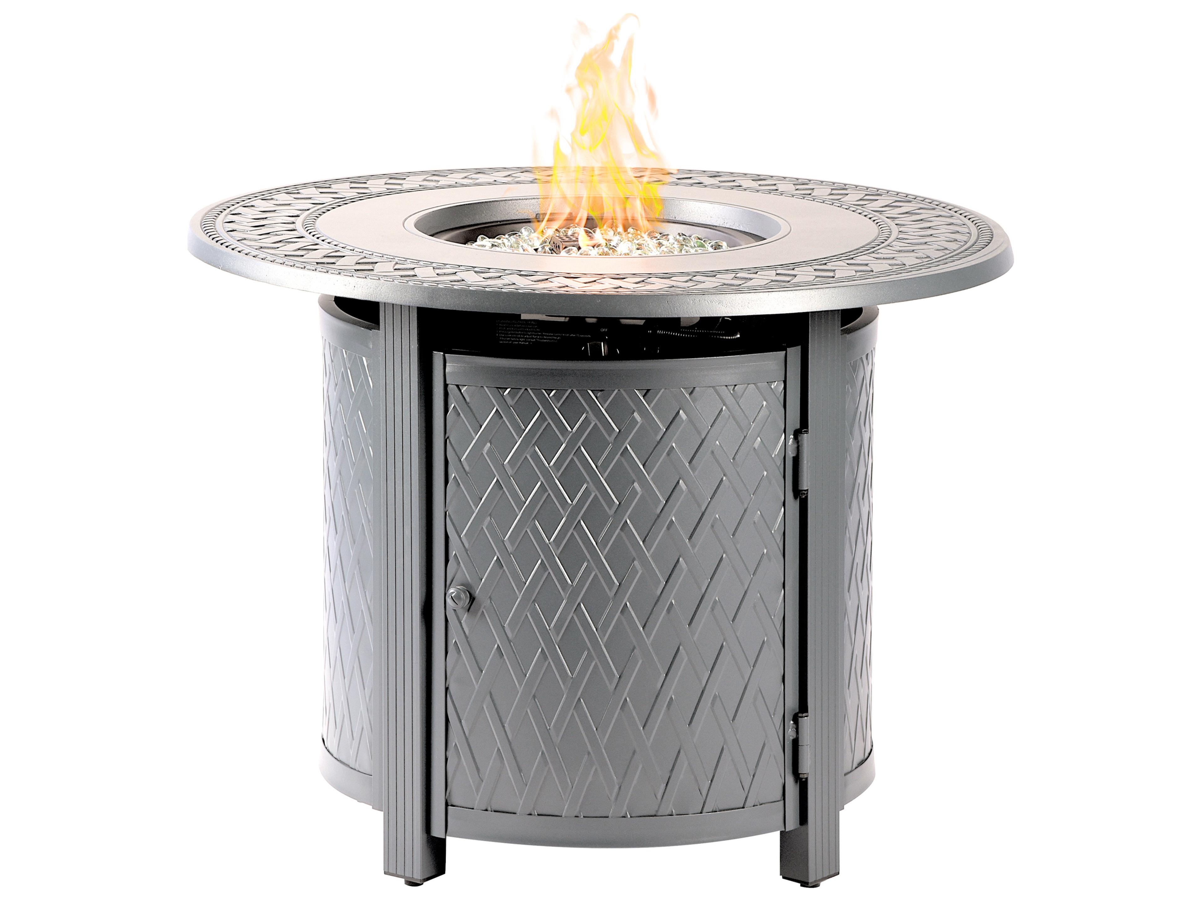Oakland Living Round Aluminum Propane Outdoor Fire Pit Table with Glass Beads