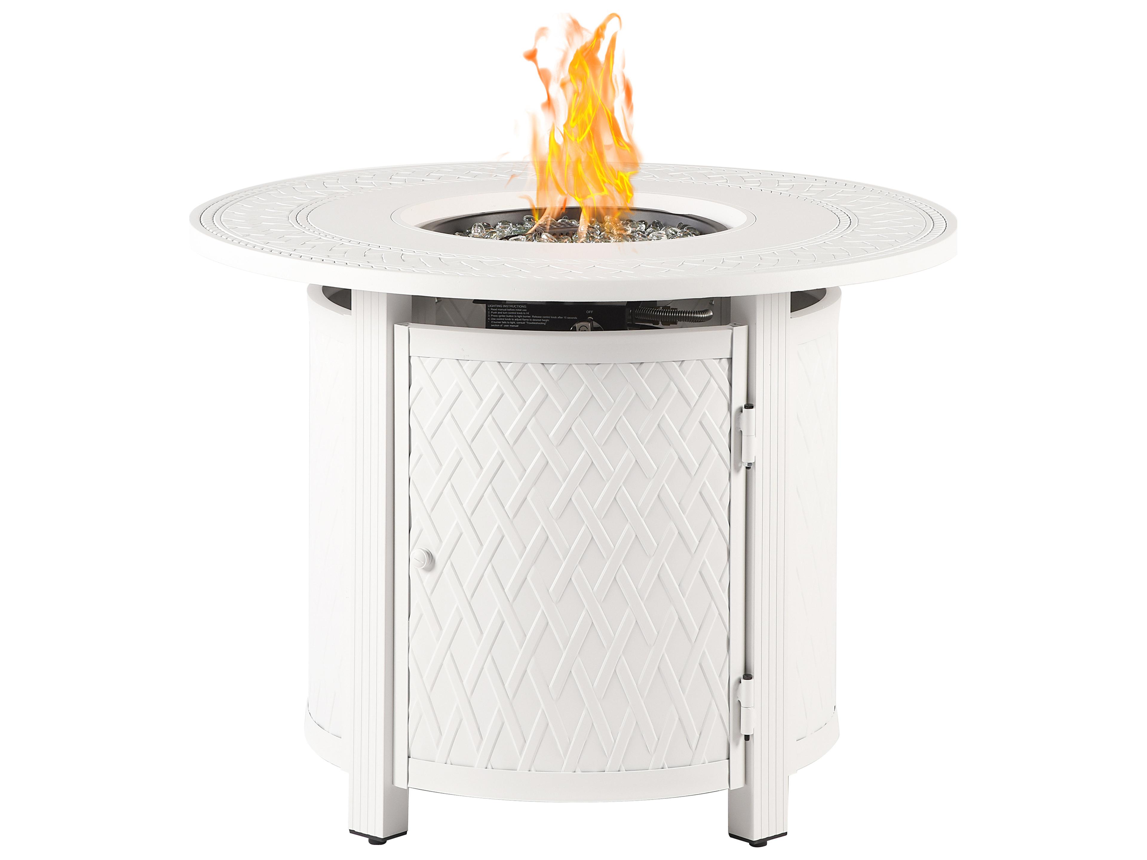 Oakland Living Round Aluminum Propane Outdoor Patio Fire Pit Table with Glass Beads