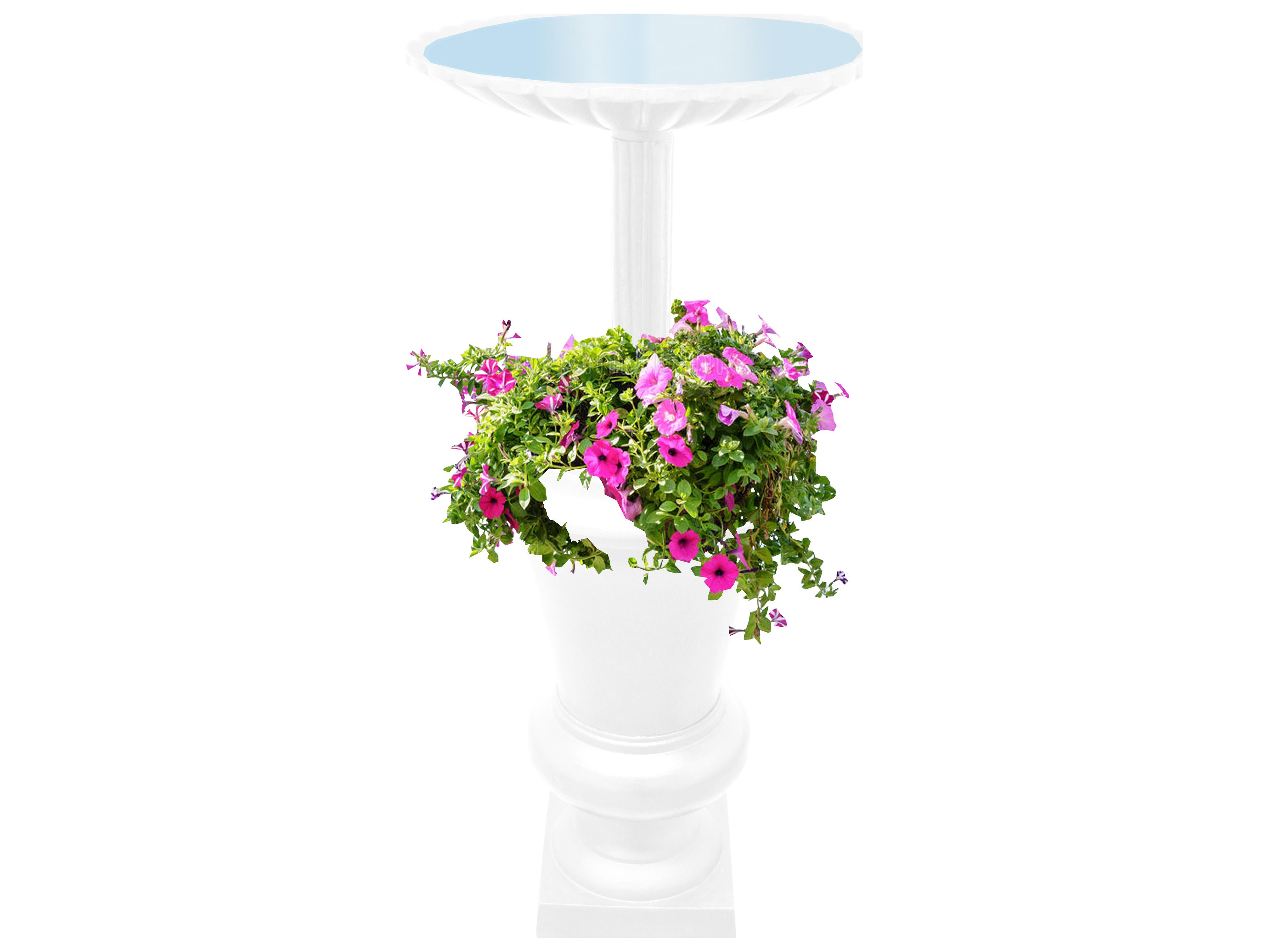 Oakland Living Ornate Round Cast Aluminum 40'' White Bird Bath and Planter Vase Combo