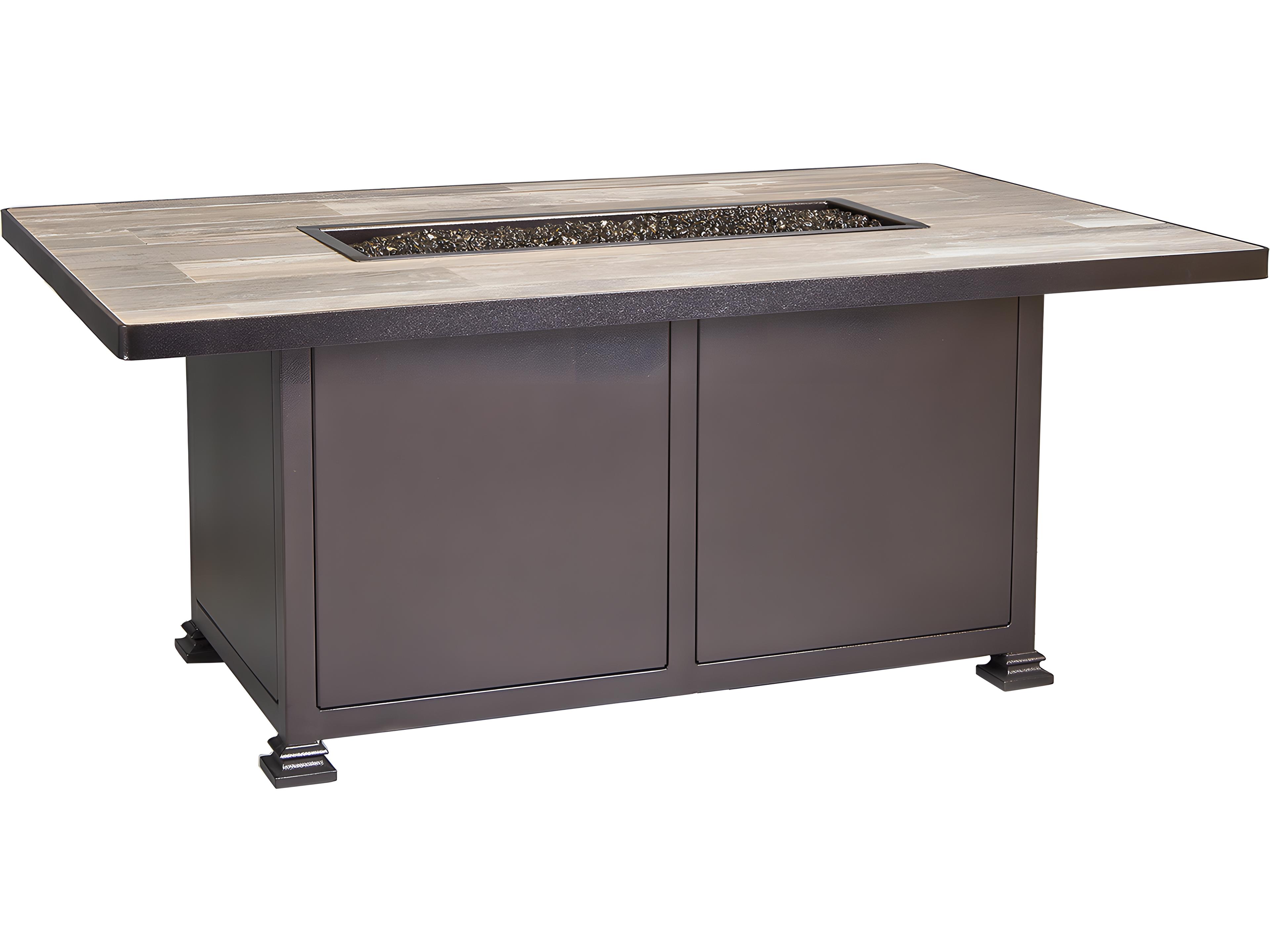 OW Lee Casual Fireside Santorini Wrought Iron Rectangular Chat Height Patio Fire Pit Table