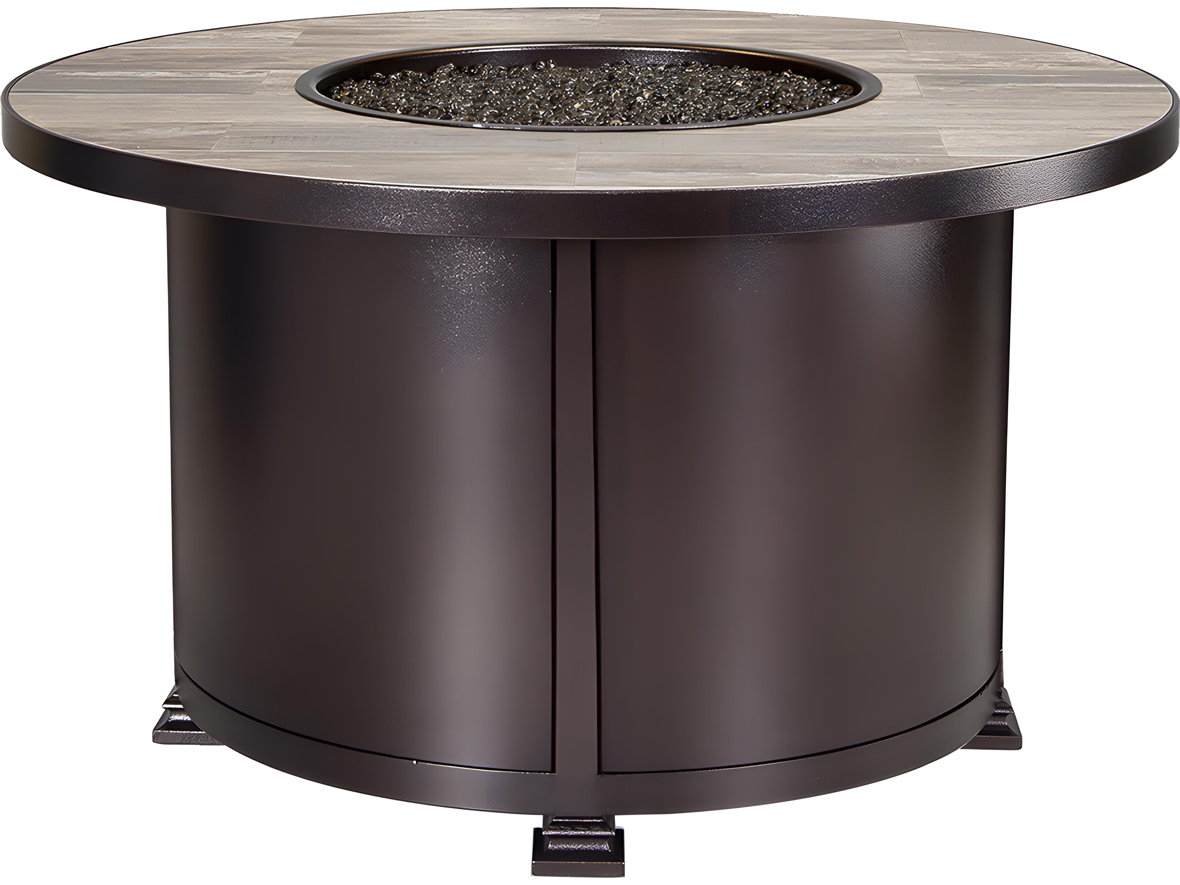 OW Lee Casual Fireside Santorini Wrought Iron Round Chat Height Patio Fire Pit Table