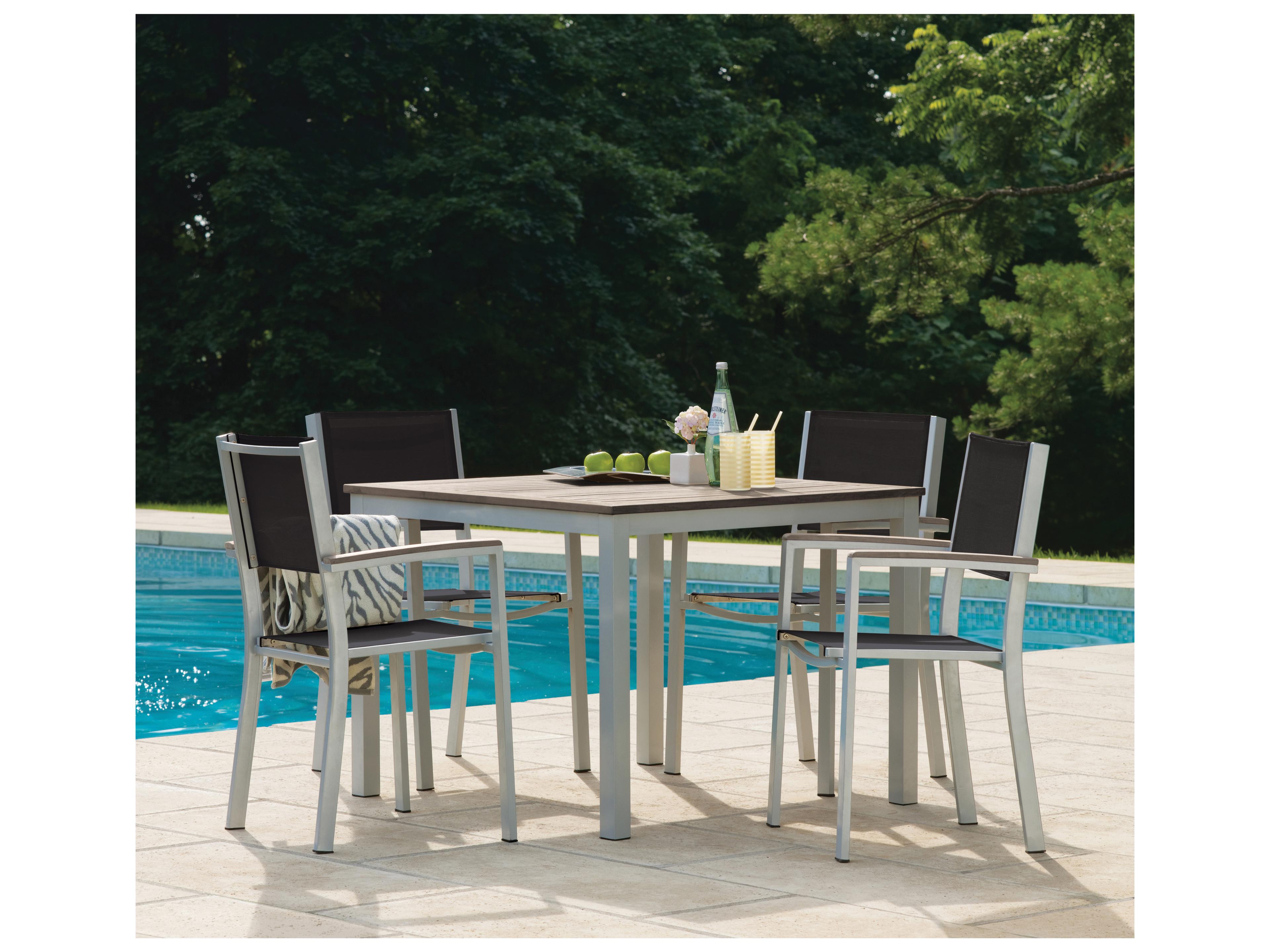 Oxford Garden Travira Aluminum Flint 5 Piece Outdoor Patio Dining Set with Black Sling