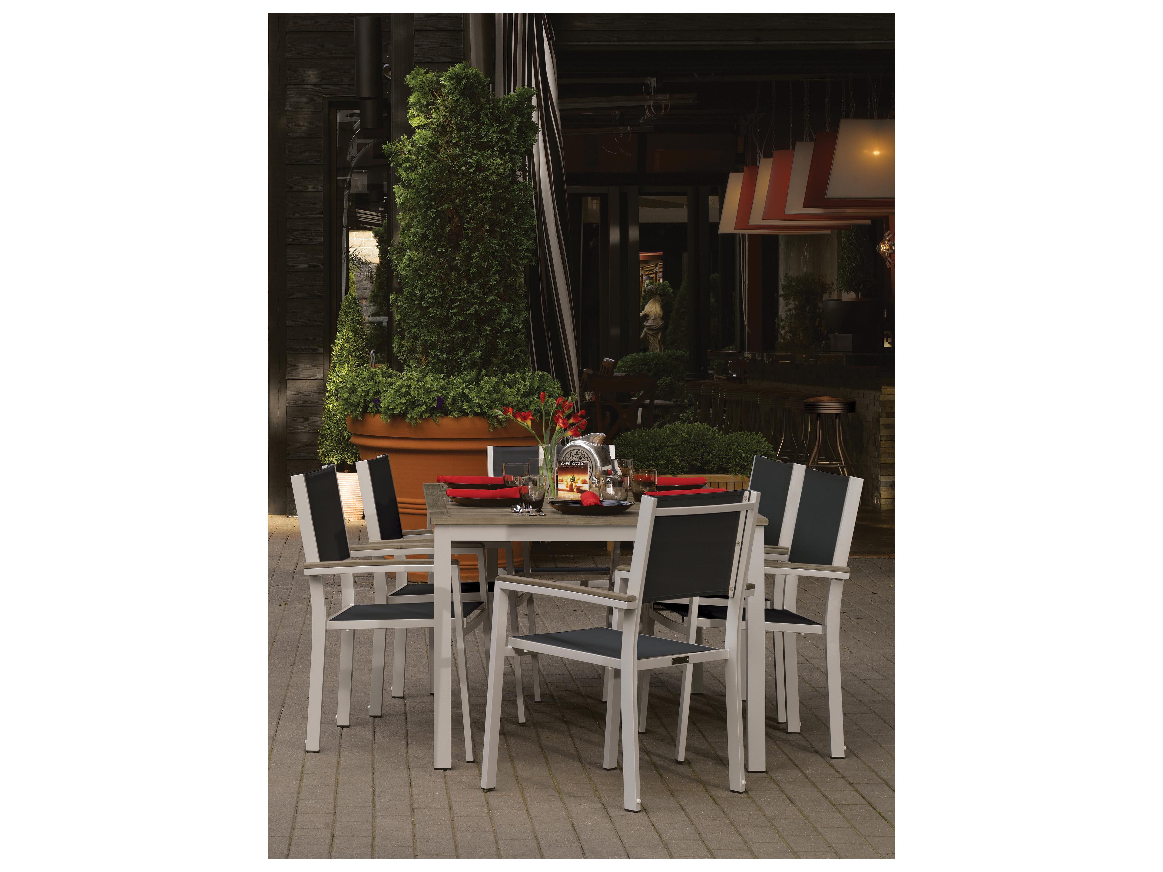 Oxford Garden Travira Aluminum Flint 7 Piece Patio Dining Set with Black Sling