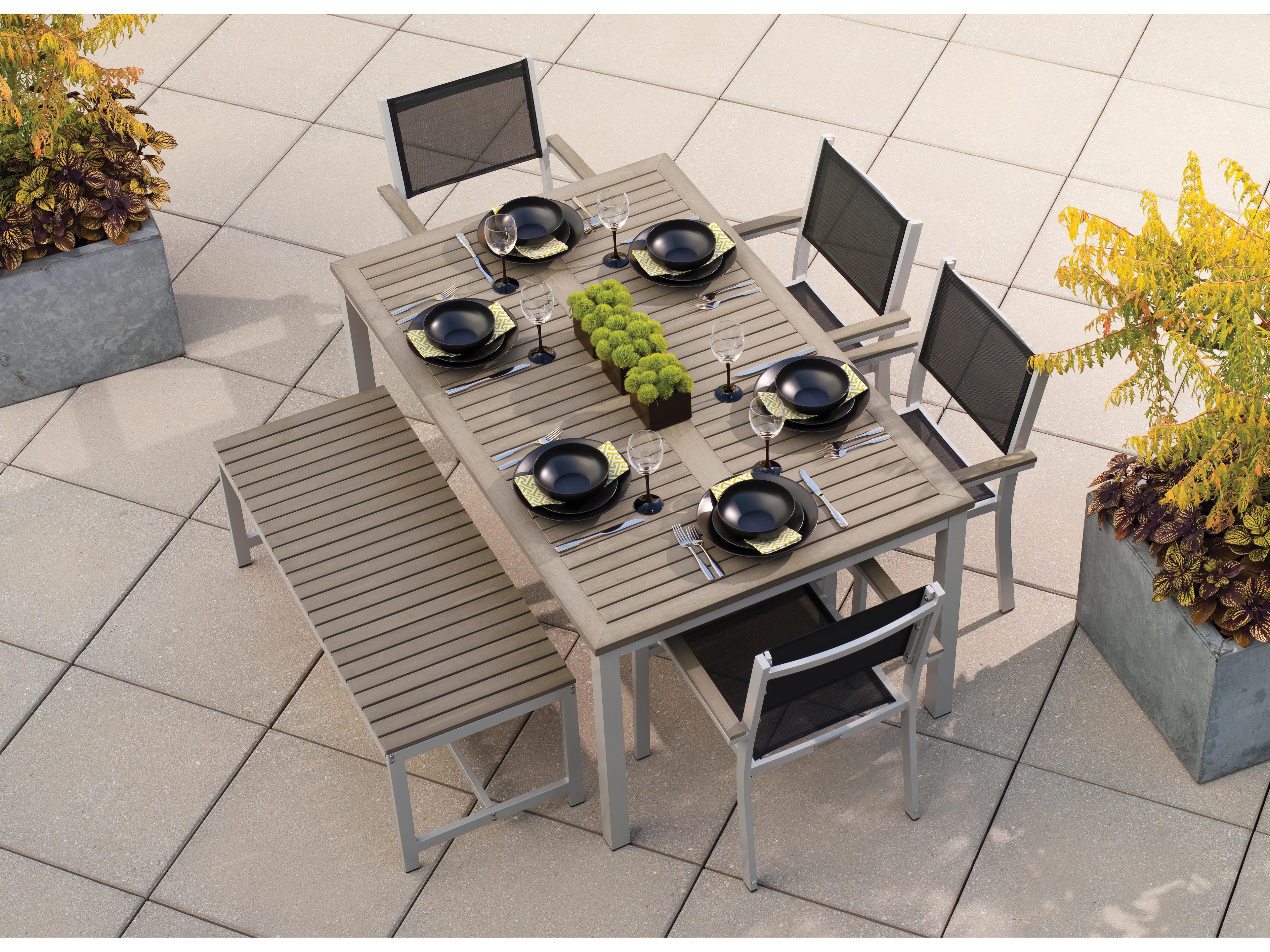 Oxford Garden Travira Aluminum Flint 6 Piece Outdoor Patio Dining Set with Black Sling