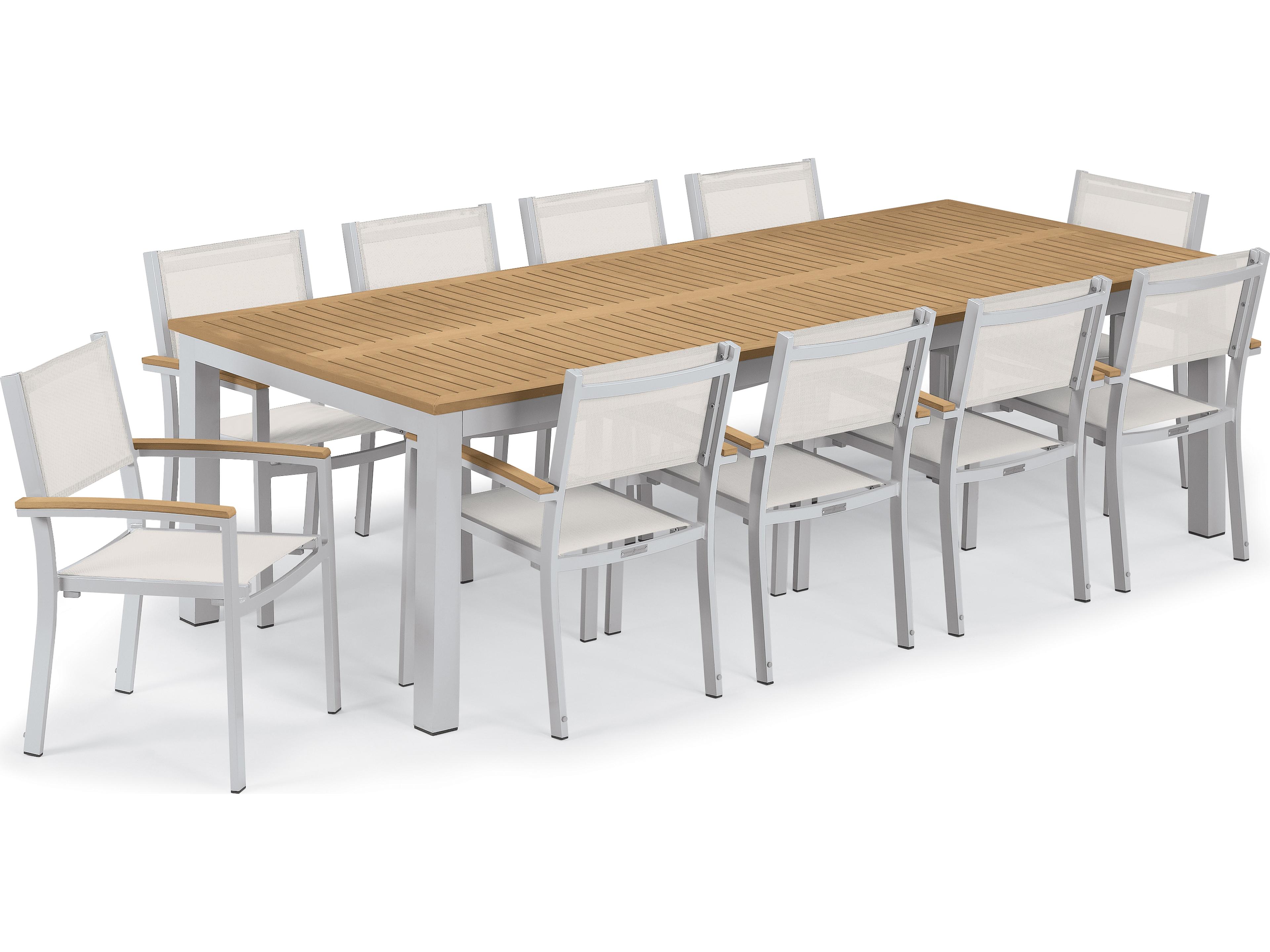 Oxford Garden Travira Aluminum Flint 11 Piece Outdoor Patio Dining Set with Natural Sling