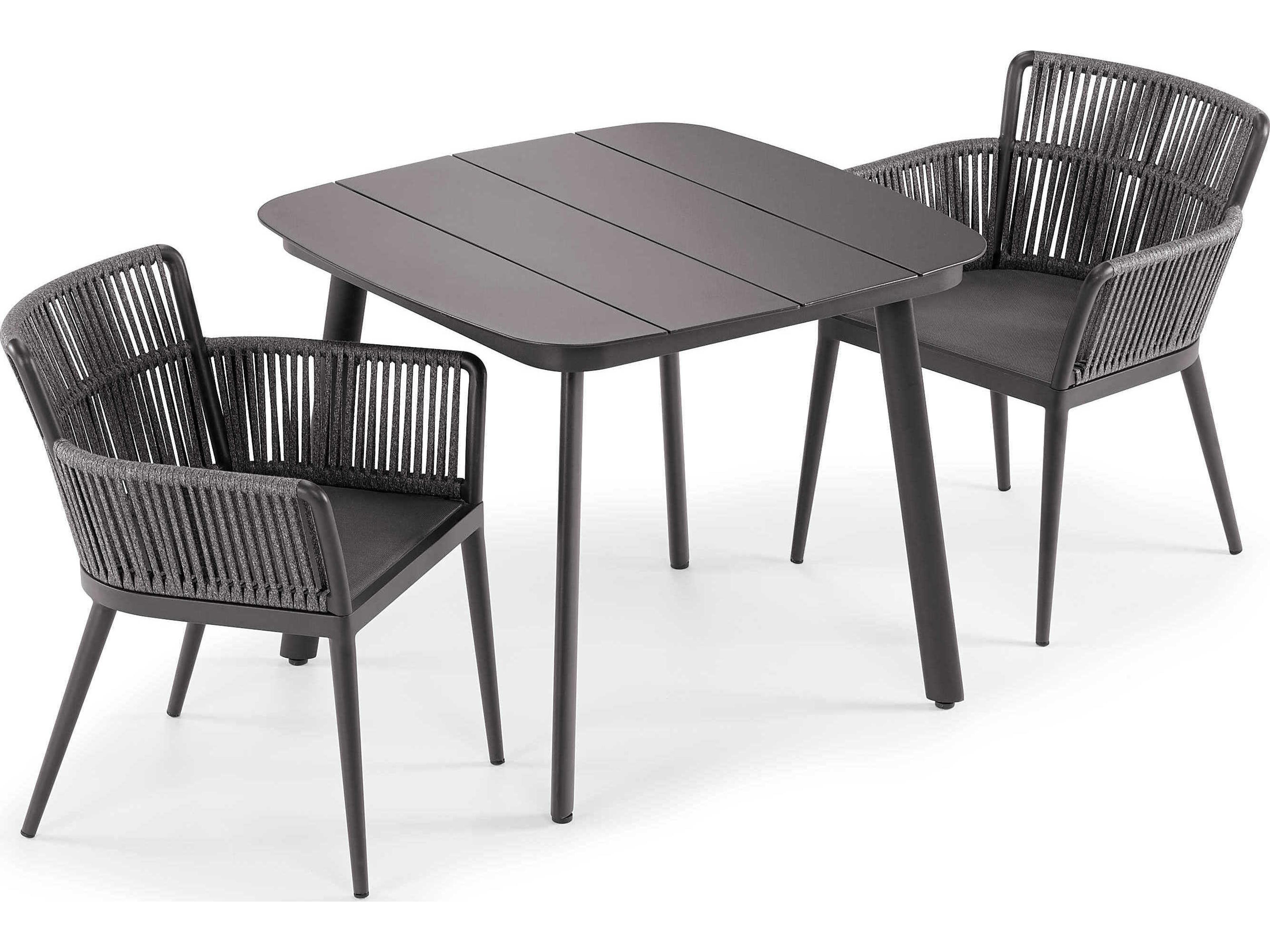 Oxford Garden Nette 3 Piece Aluminum Dining Table and Armchair Set