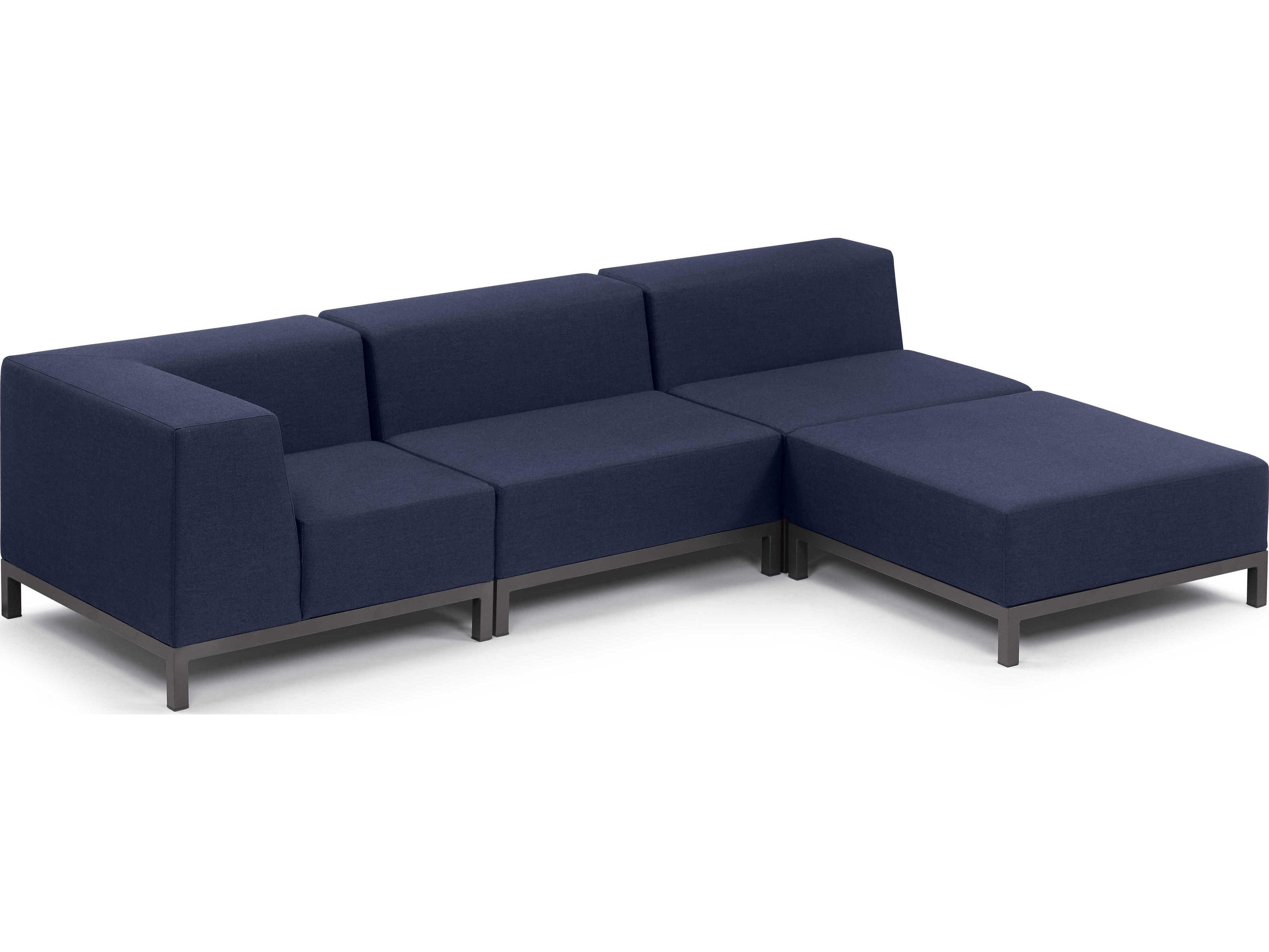Oxford Garden Koral 4 Piece Modular Aluminum Cushion Lounge Sectional Set - No Cushion