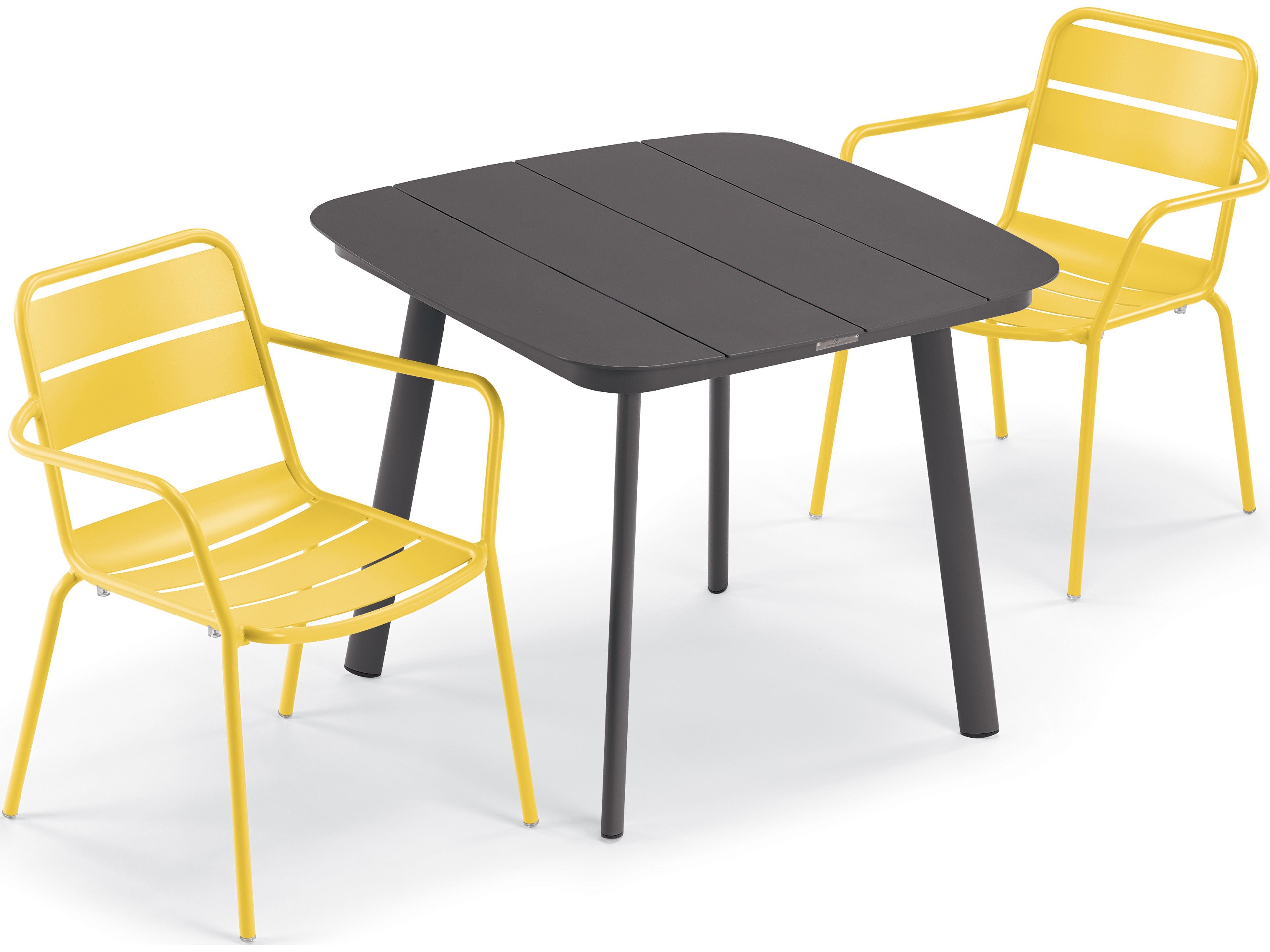 Oxford Garden Kapri Aluminum Carbon/Saffron 3 Piece Patio Dining Set