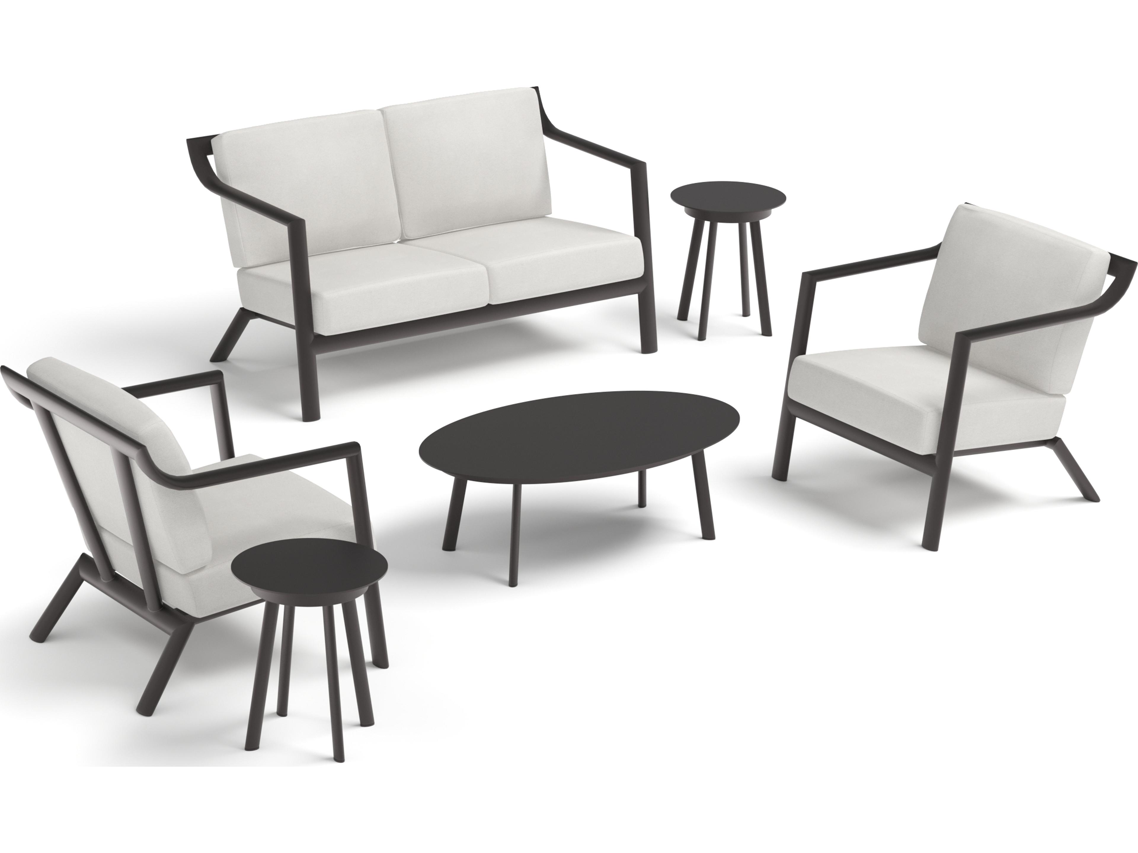 Oxford Garden Markoe Aluminum Carbon 6 Piece Outdoor Patio Lounge Set with Sunbrella Bliss Linen Cushions