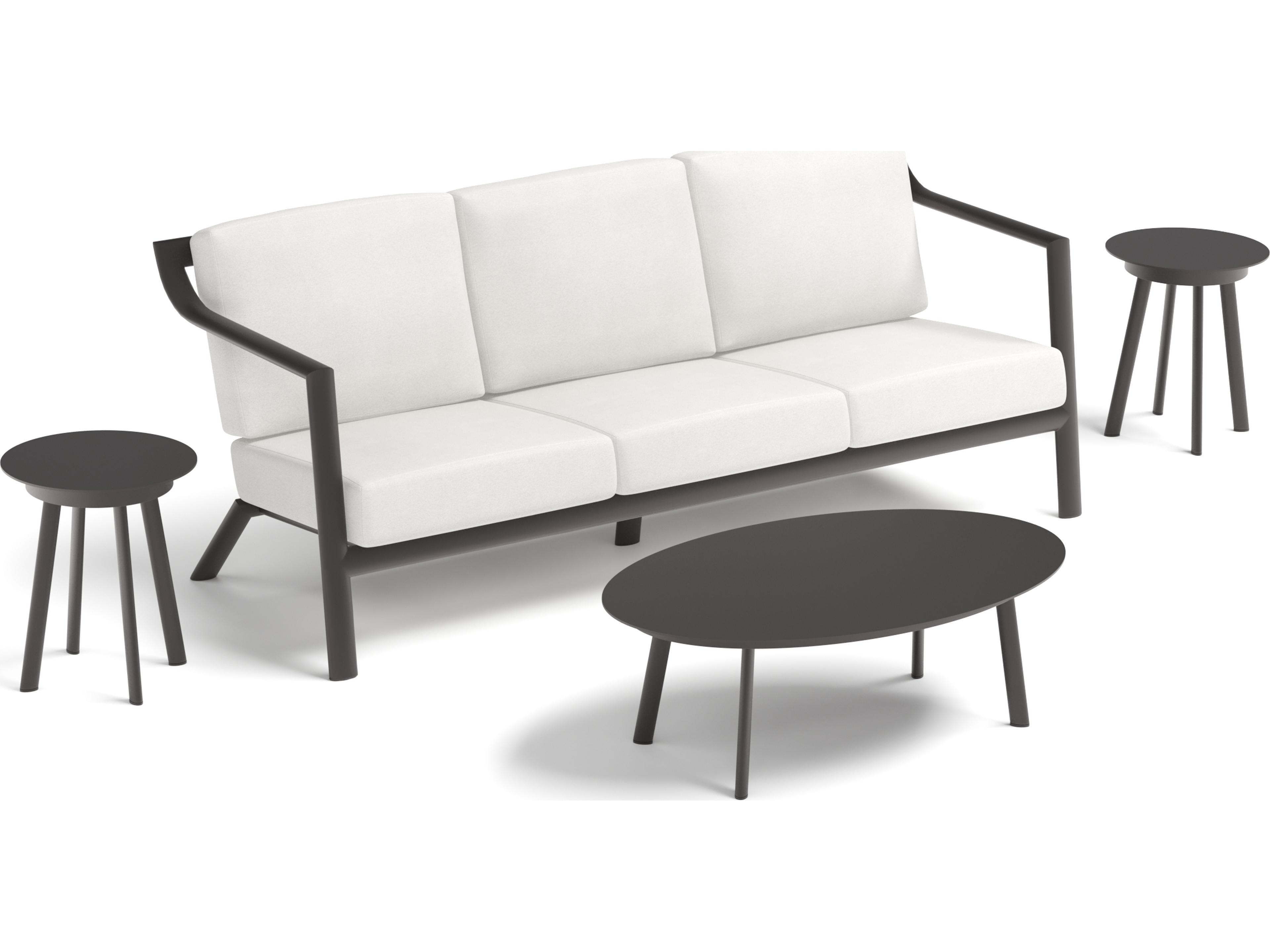 Oxford Garden Markoe Aluminum Carbon 4 Piece Patio Lounge Set with Sunbrella Bliss Linen Cushions