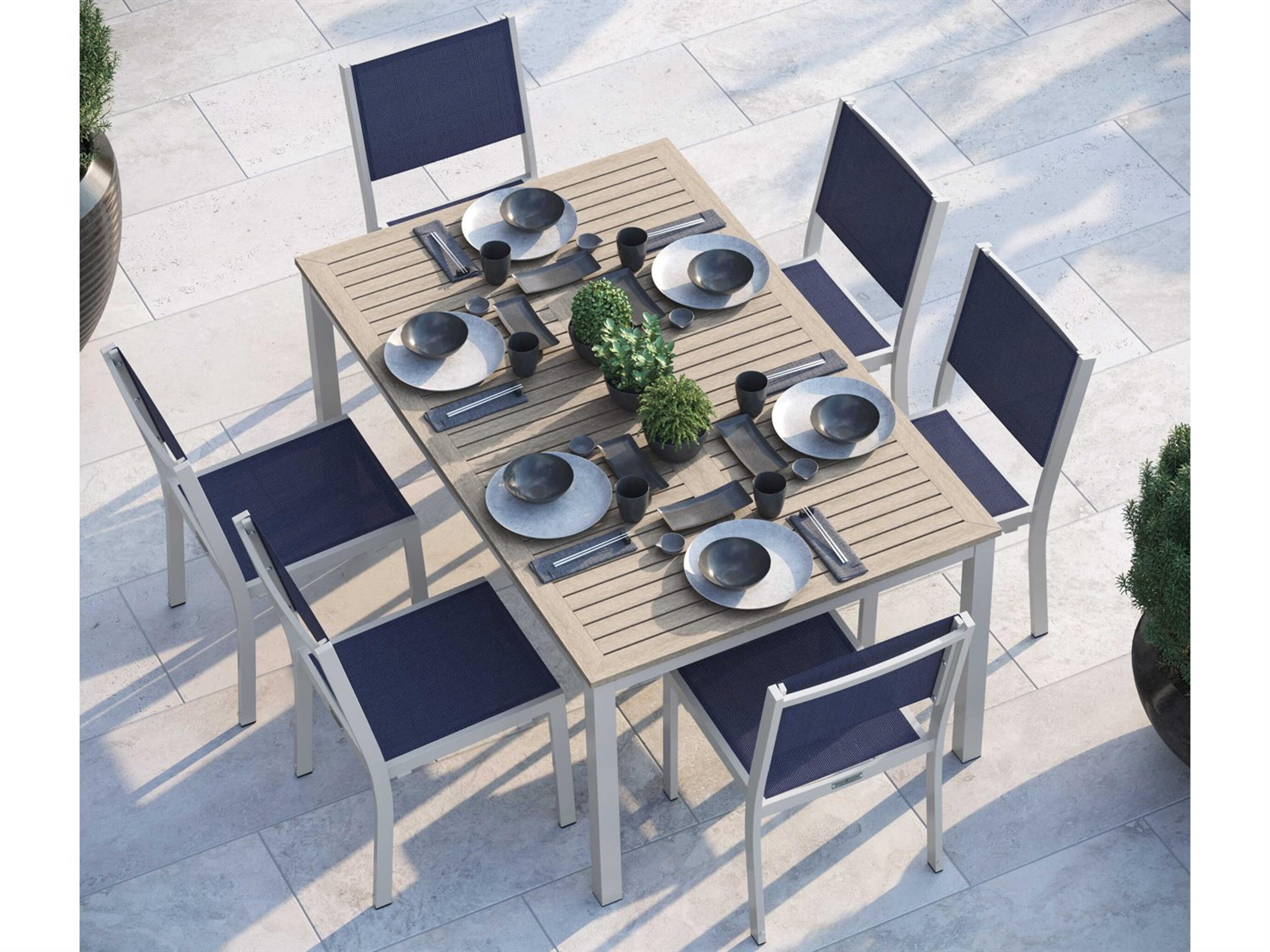 Oxford Garden Travira Aluminum Flint 63'' Rectangular Outdoor Dining Set with Ink Pen Sling