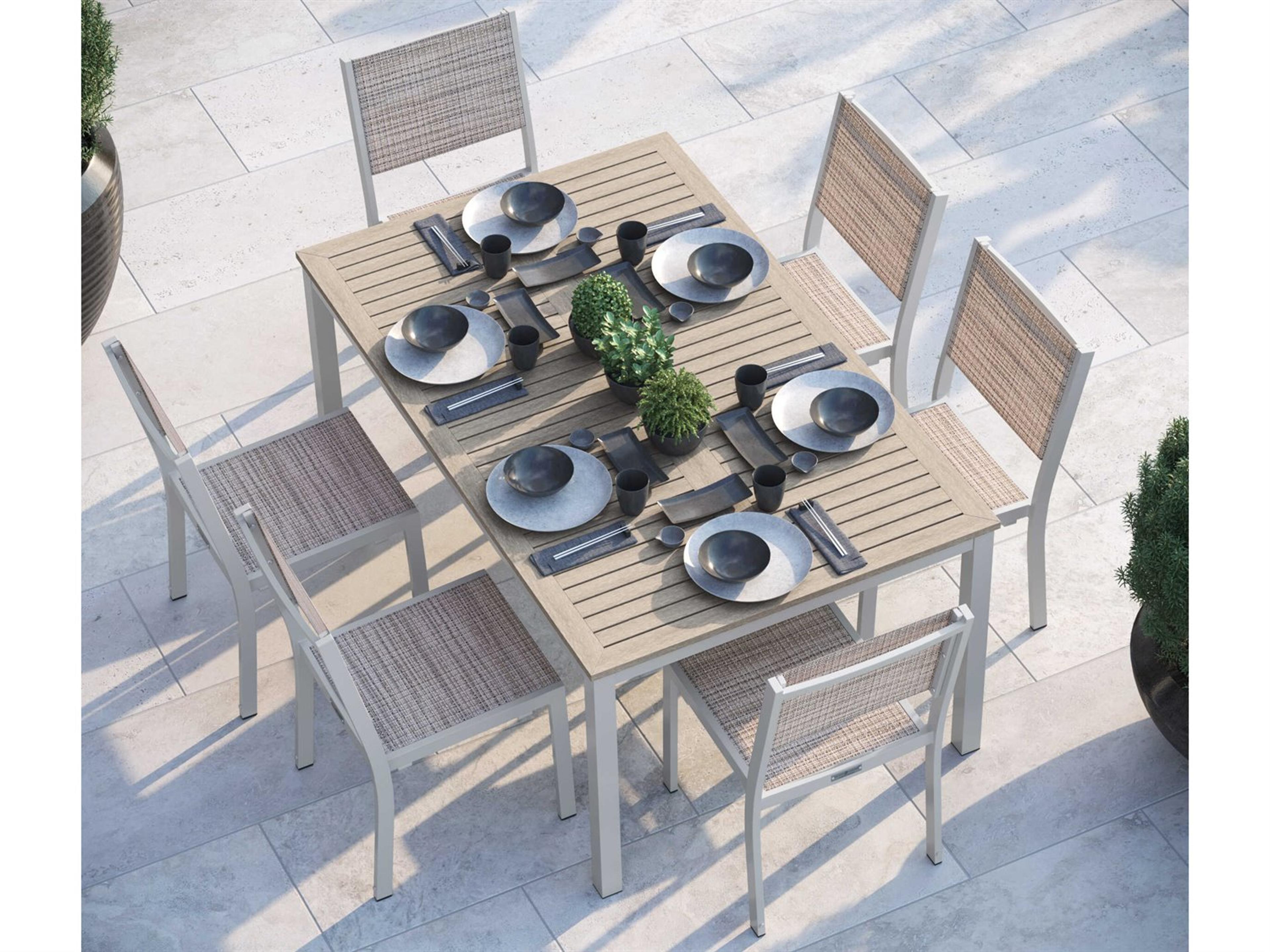 Oxford Garden Travira Aluminum Flint 63'' Rectangular Patio Dining Set with Bellows Sling