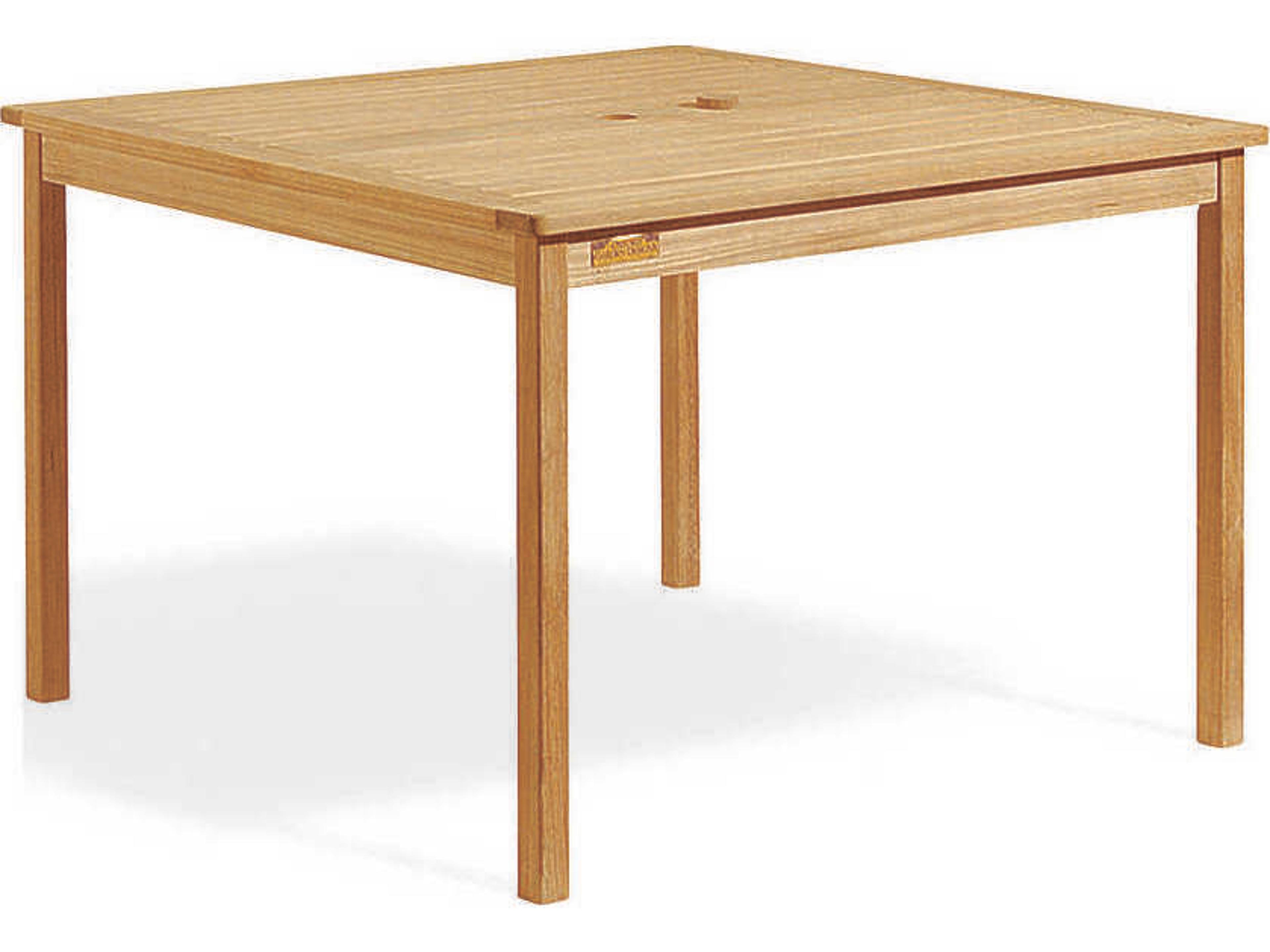 Oxford Garden Oxford Teak Natural Square Patio Dining Table with Umbrella Hole