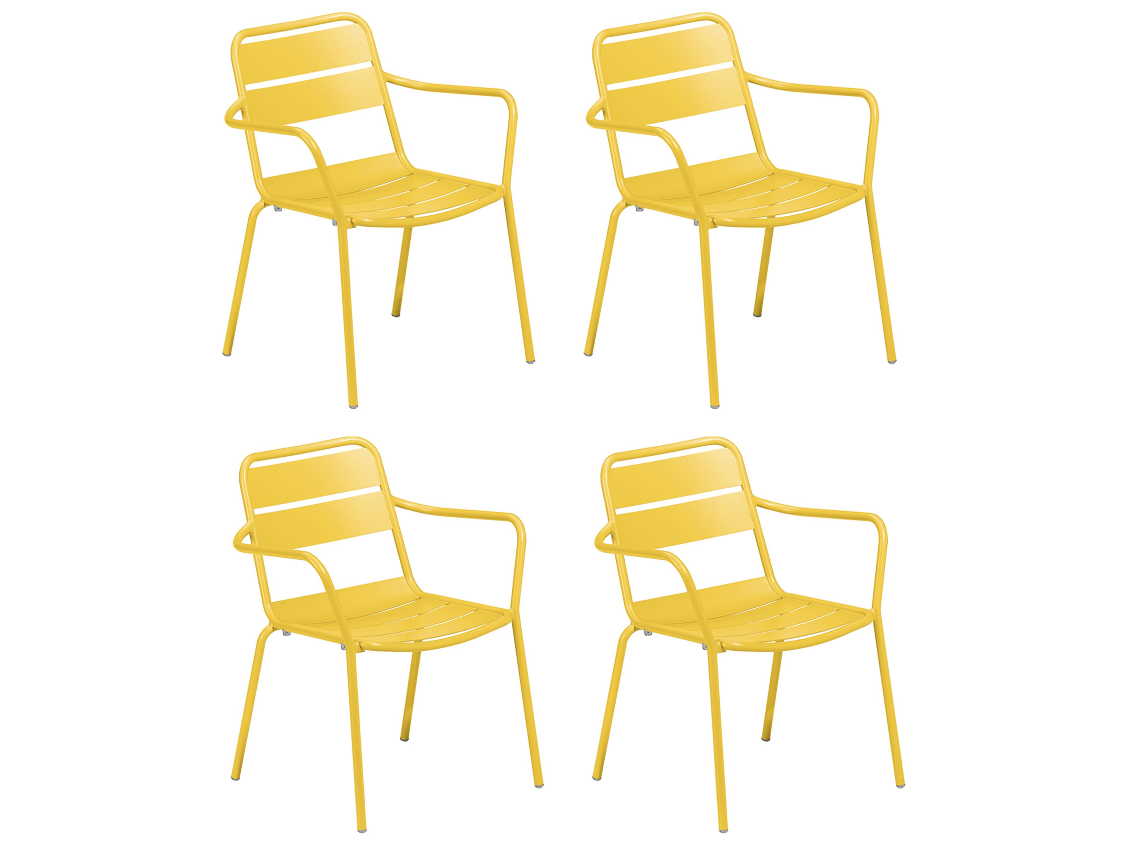 Oxford Garden Kapri Aluminum Saffron Stackable Outdoor Patio Dining Arm Chair Set of 4
