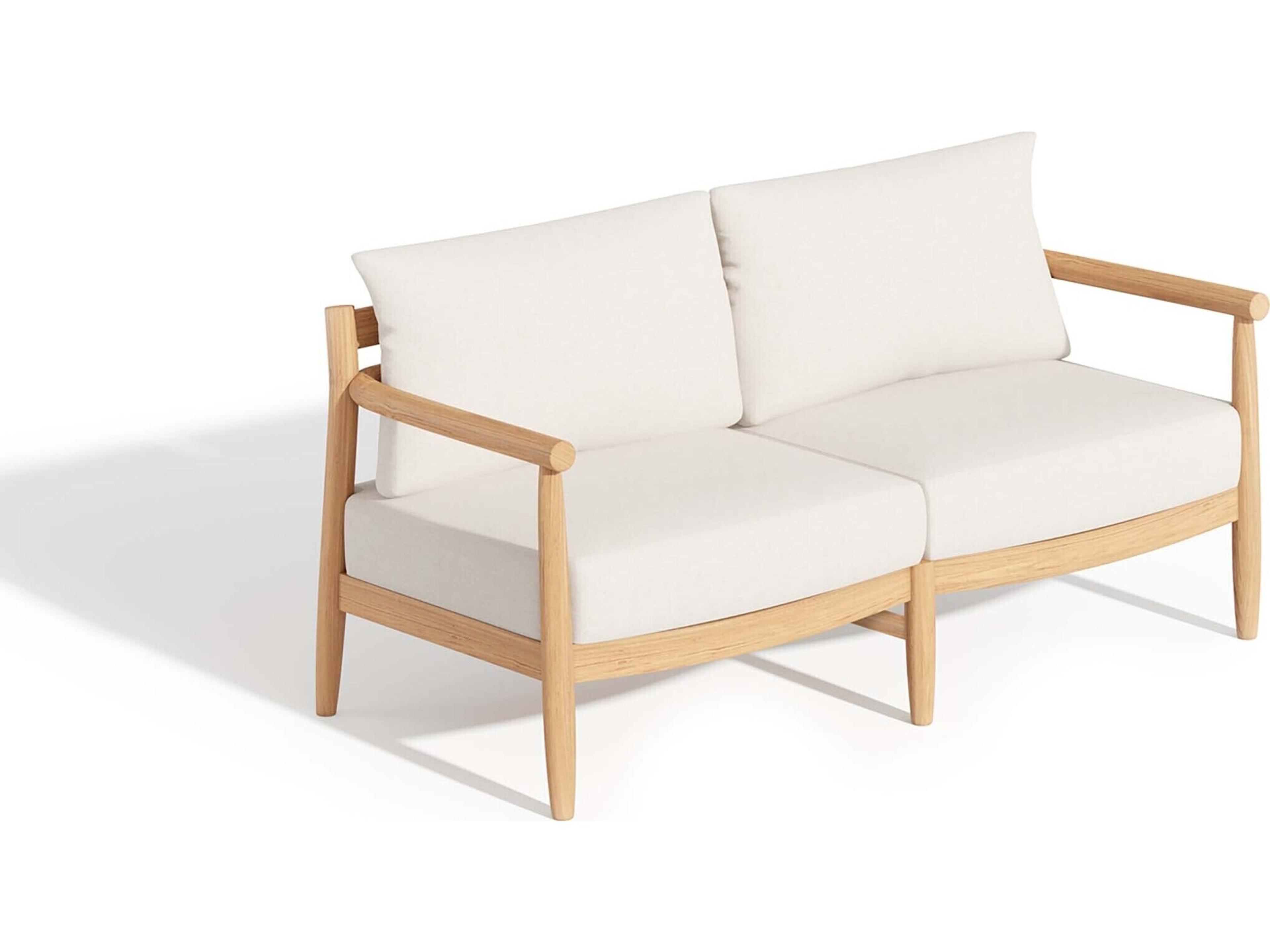 Oxford Garden Lido Teak Natural Outdoor Loveseat with Bliss Linen Cushions