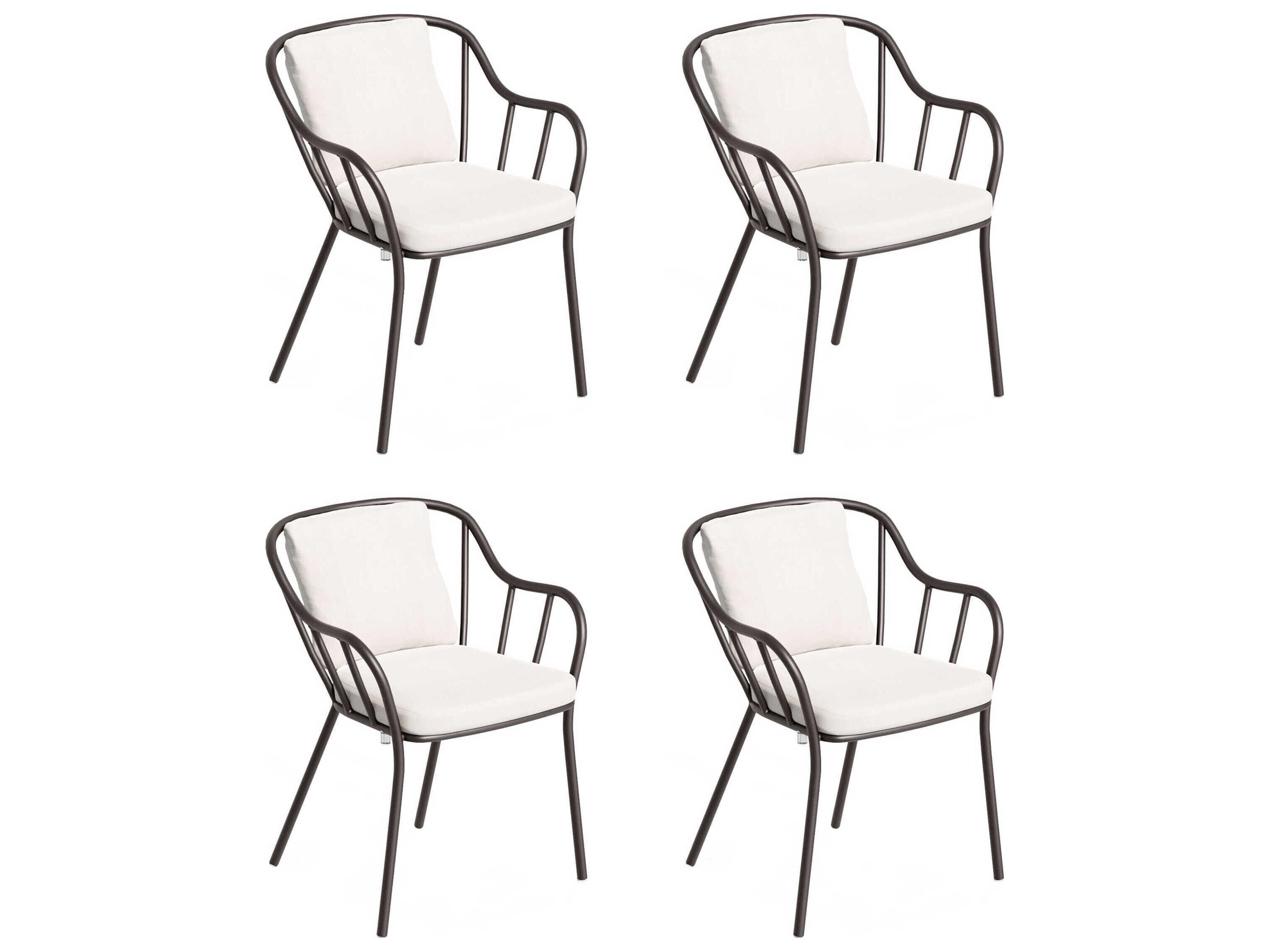 Oxford Garden Malti Aluminum Carbon Stackable Patio Dining Arm Chair with Bliss Linen Cushion Set of 4