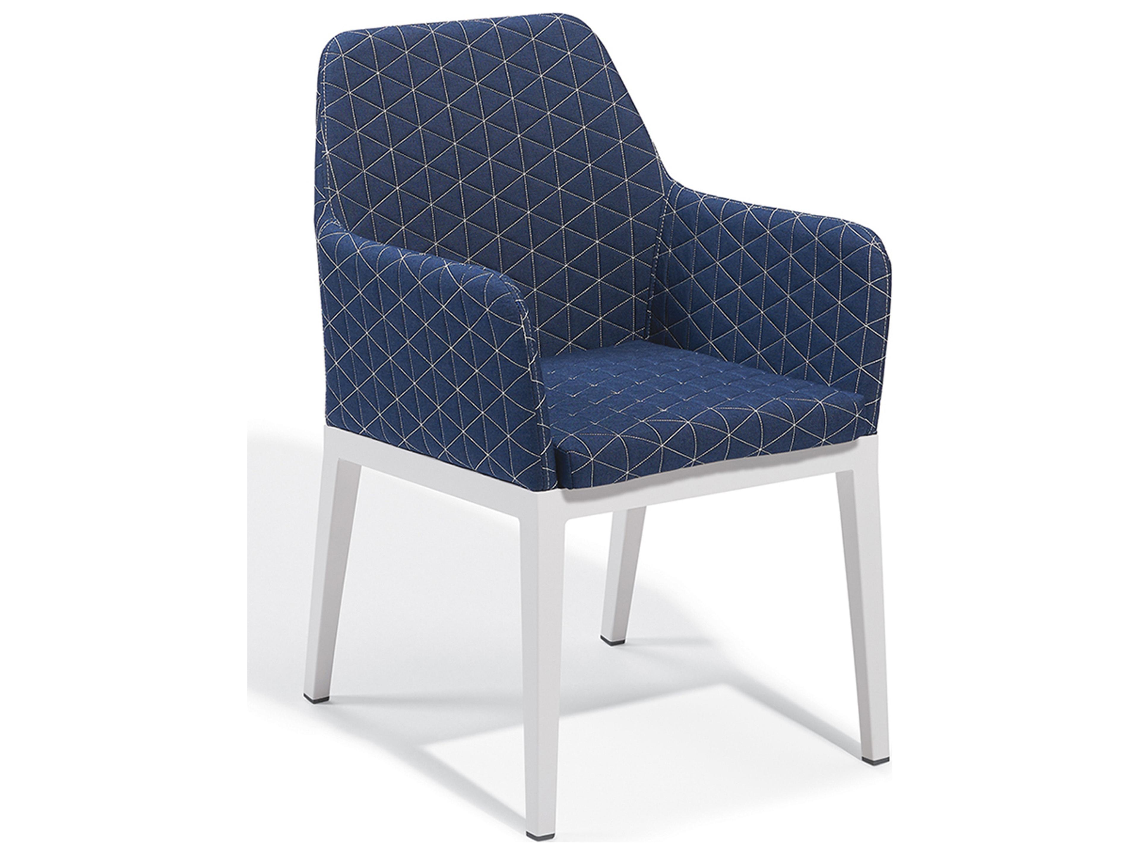 Oxford Garden Oland Aluminum Chalk Outdoor Patio Dining Arm Chair with Spectrum Indigo Cushion