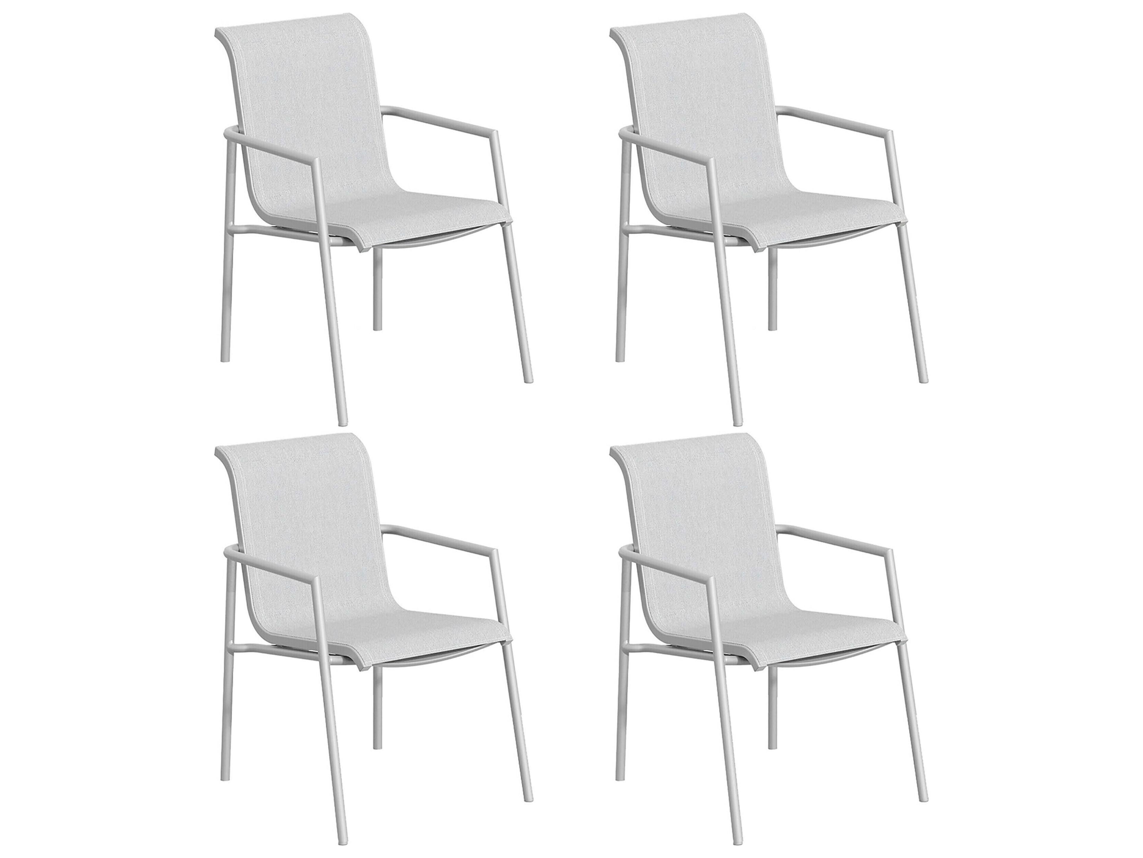 Oxford Garden Orso Aluminum Flint Stackable Patio Dining Arm Chair with Fog Sling Set of 4